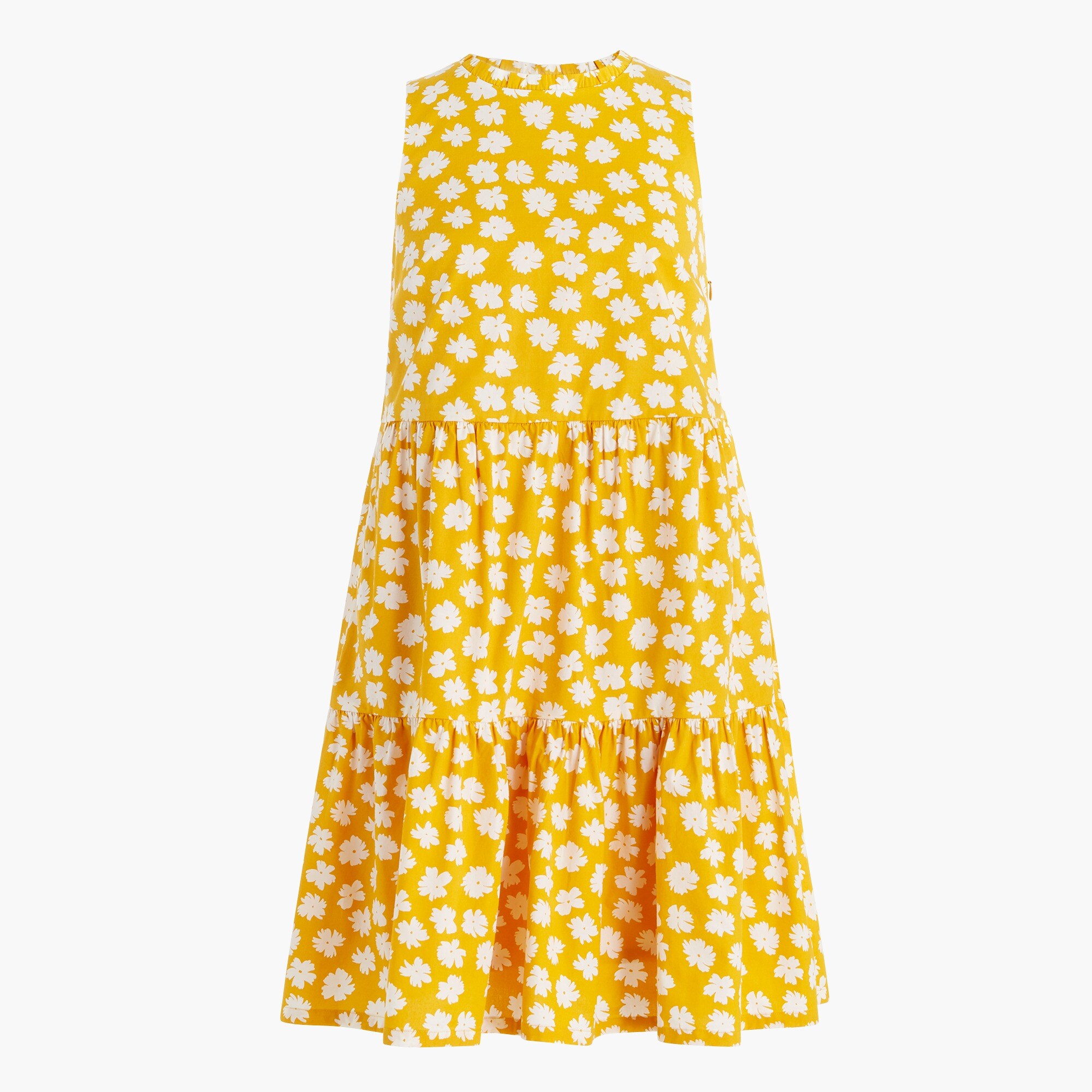 Printed sleeveless tiered mini dress in cotton poplin