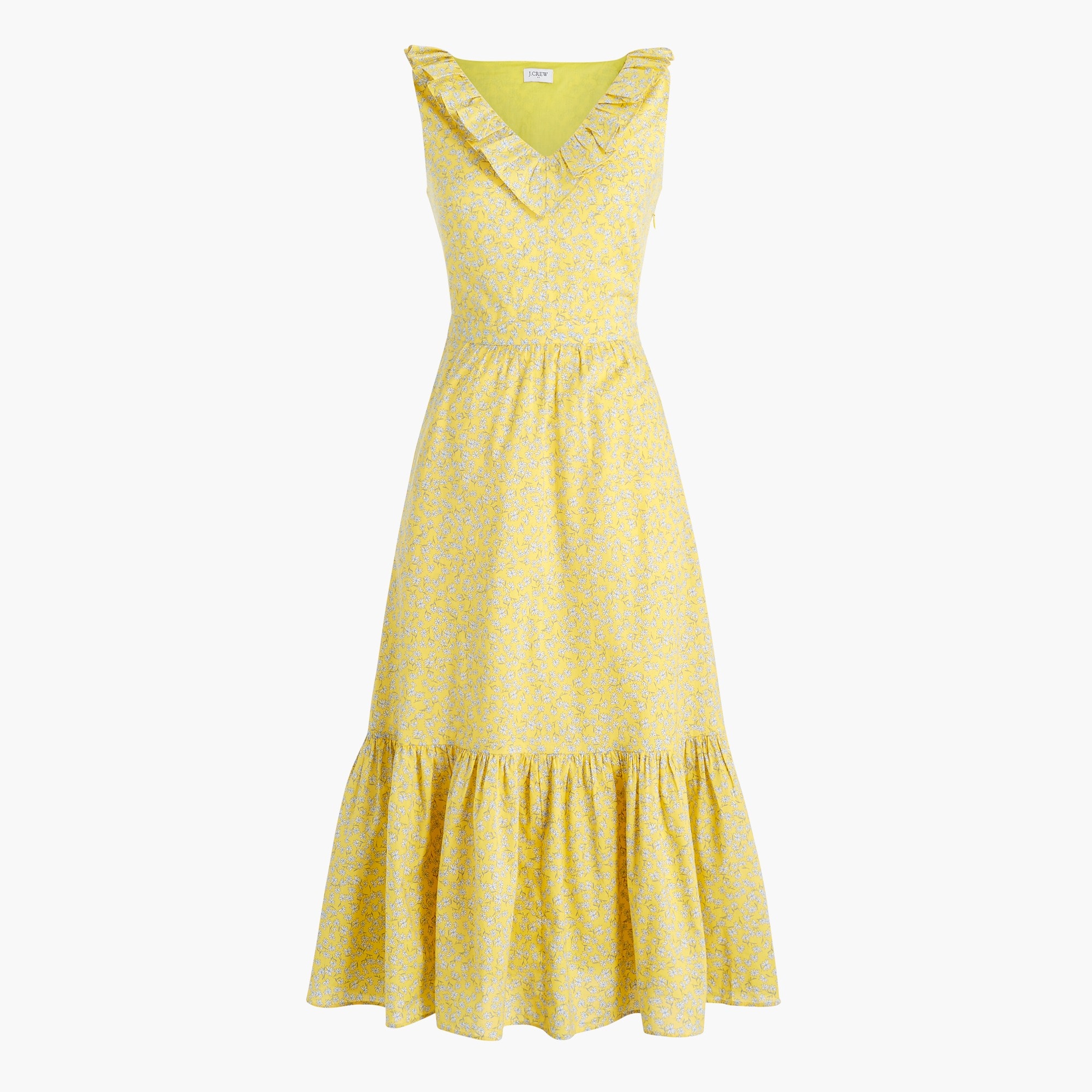 Printed V-neck ruffle midi dress