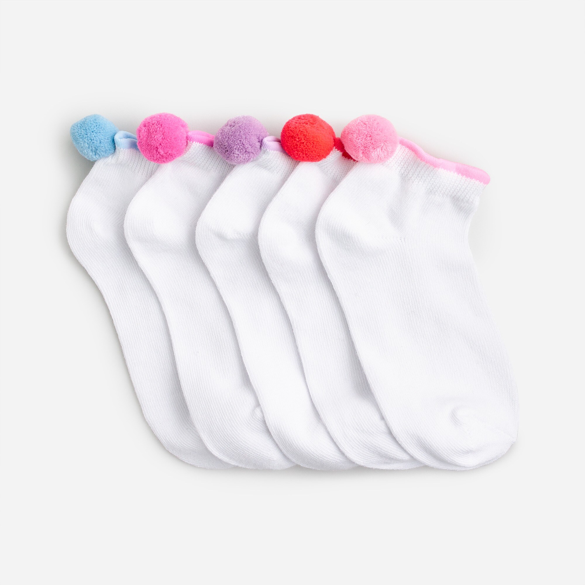 J.Crew: Girls' Pom-pom Ankle Socks Five-pack For Girls