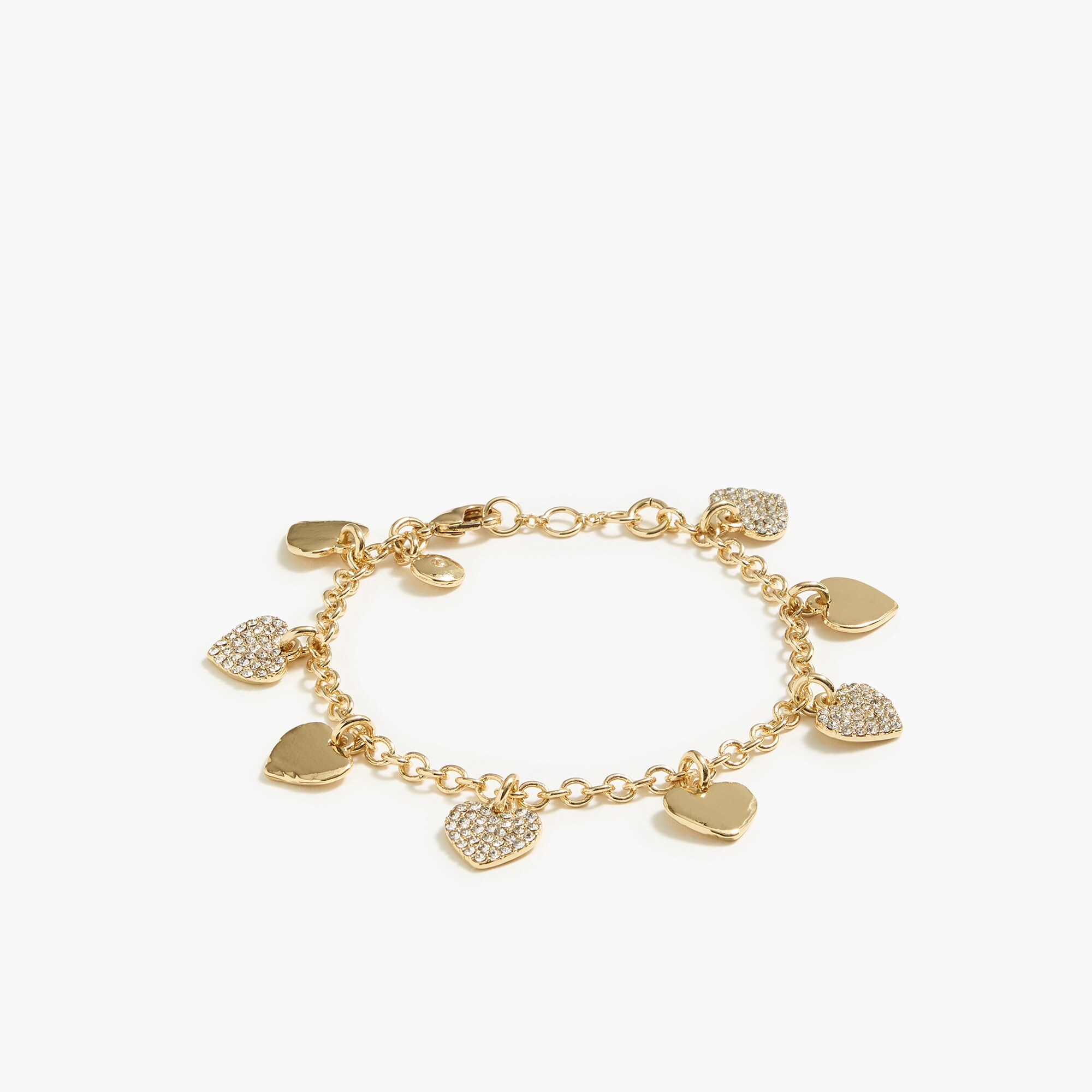 Crystal and gold hearts charm bracelet