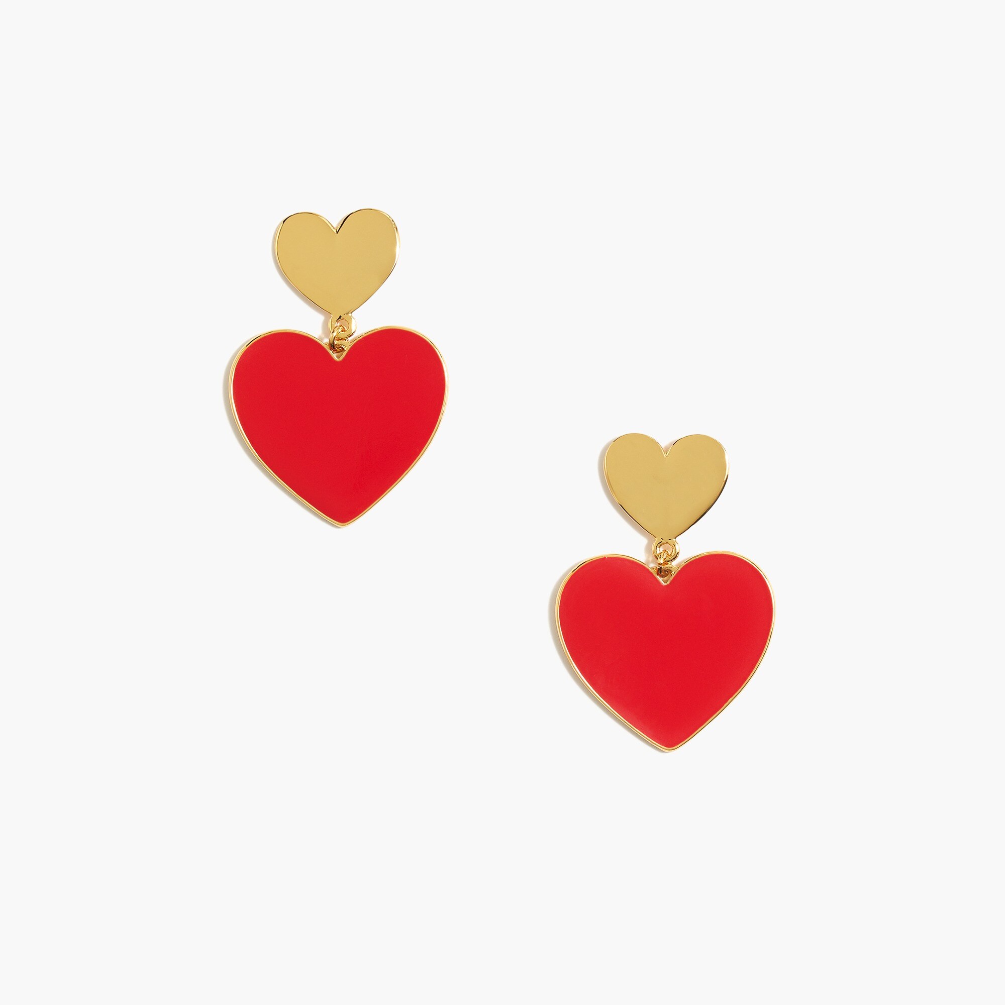 Gold and matte enamel heart statement earrings