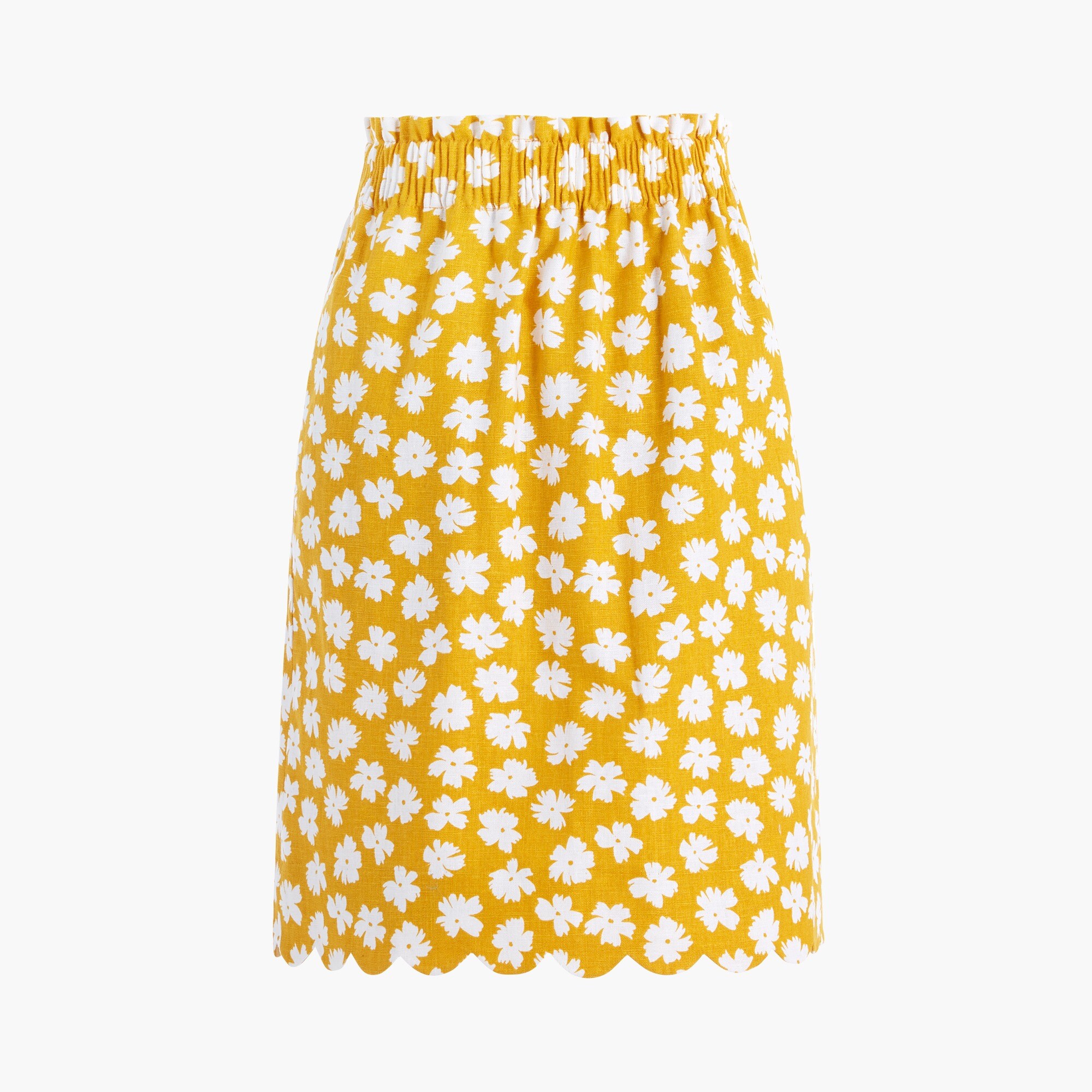 Printed linen-cotton scalloped skirt