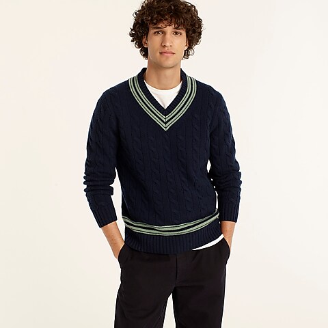 mens Cashmere cable-knit V-neck cricket sweater