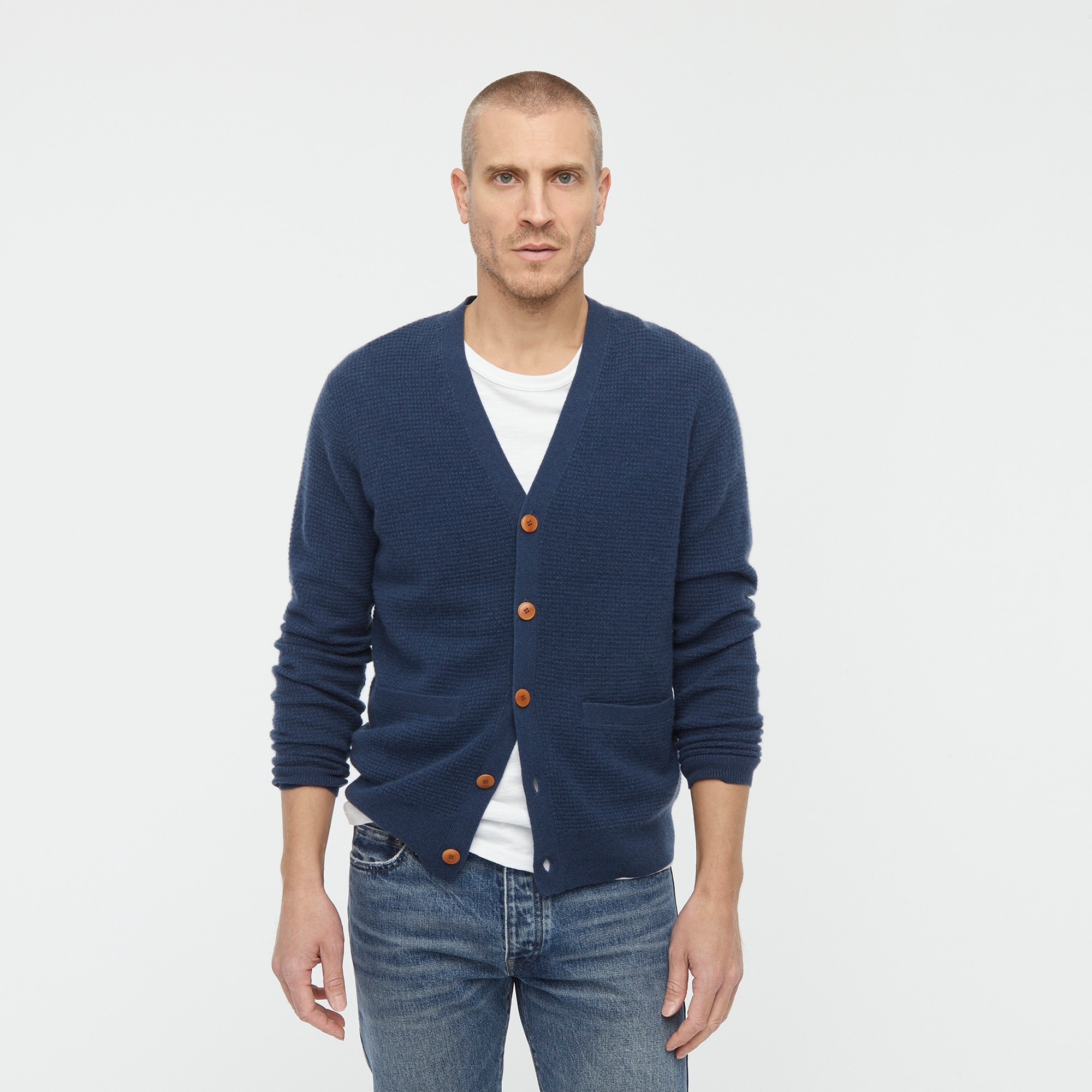 waffle knit cardigan mens