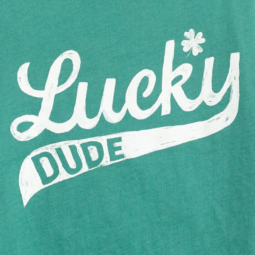Boys' "lucky dude" graphic tee RUGBY GREEN factory: boys' "lucky dude" graphic tee for boys