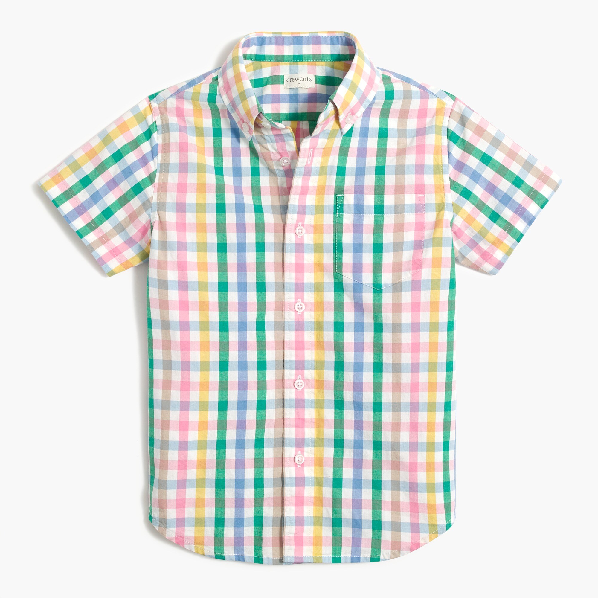 Boys' rainbow gingham short-sleeve flex washed shirt