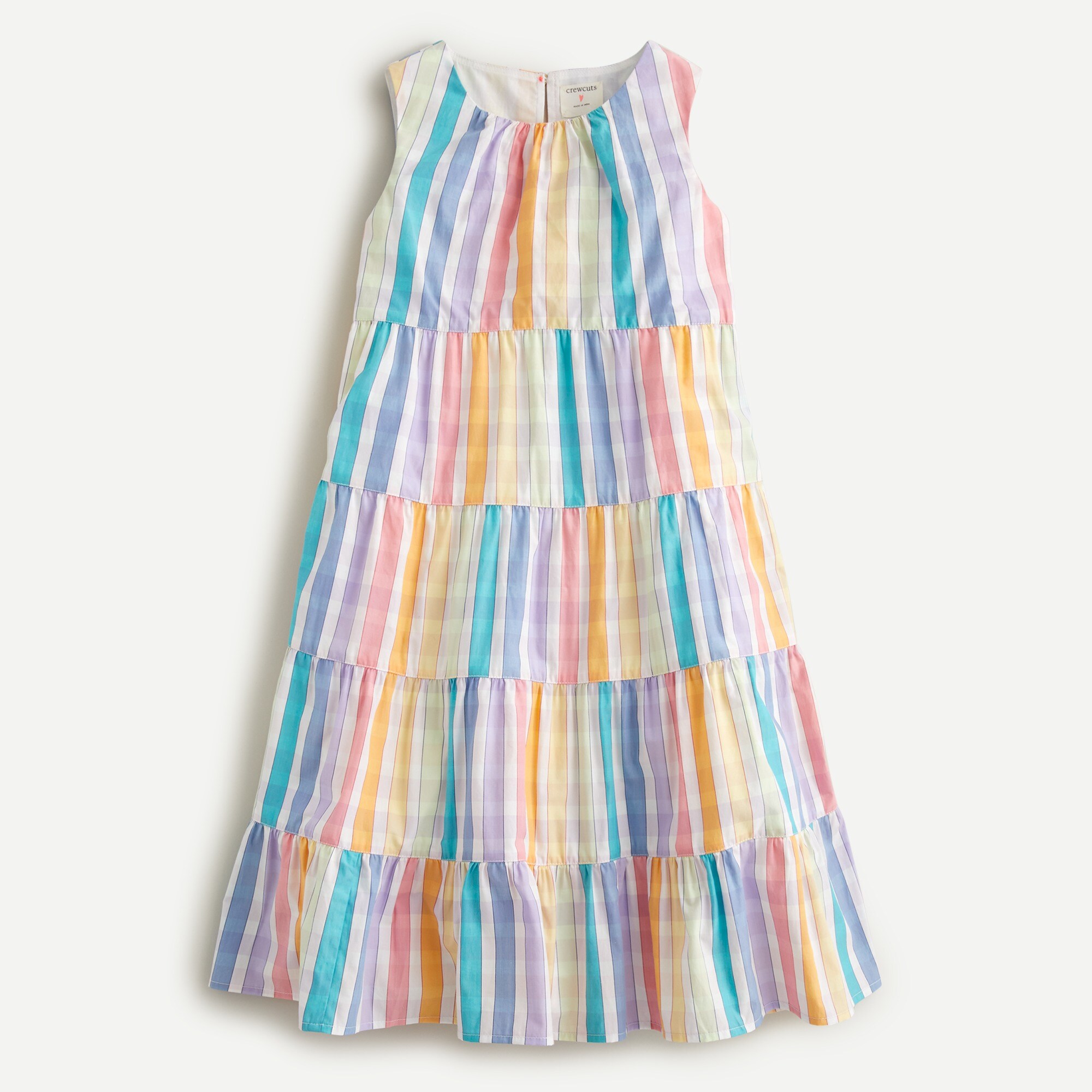 Girls' tiered midi dress in rainbow gingham