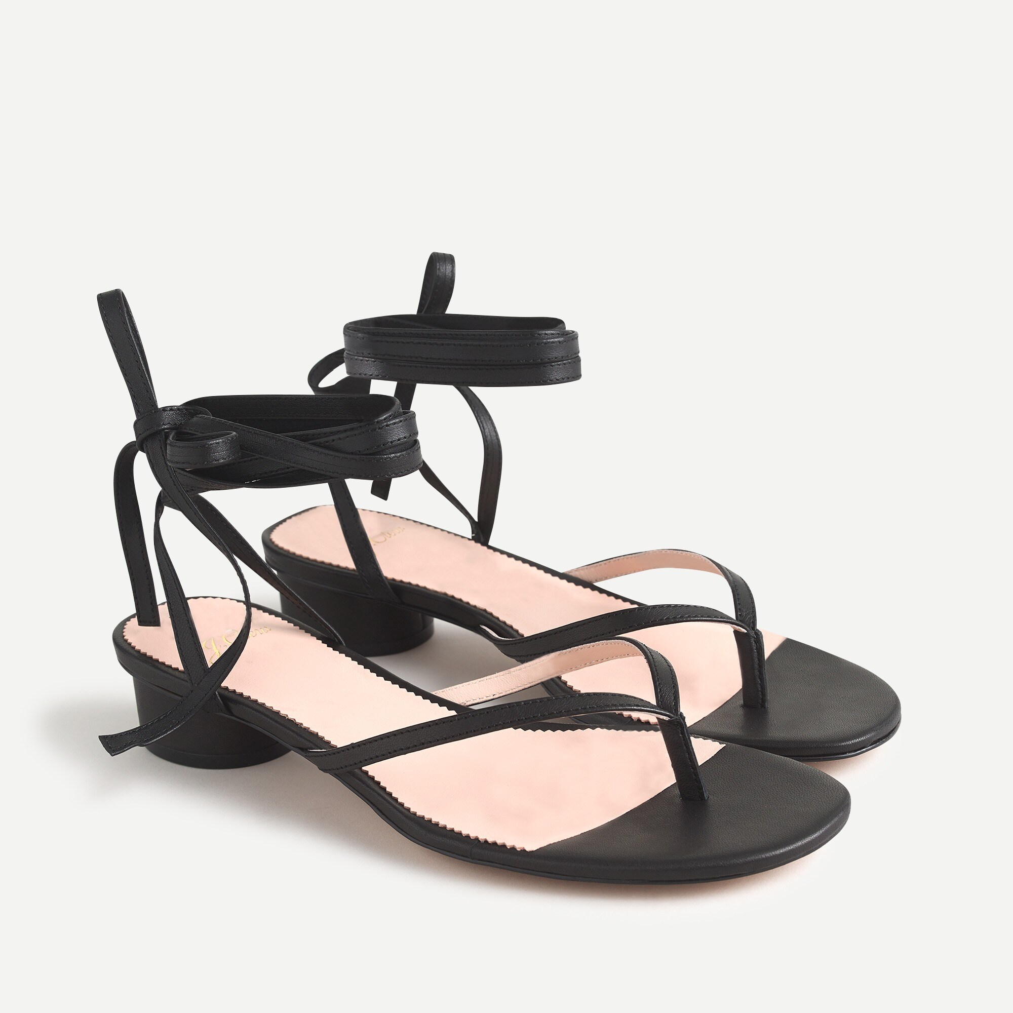 Ankle-wrap thong sandal with rounded heel