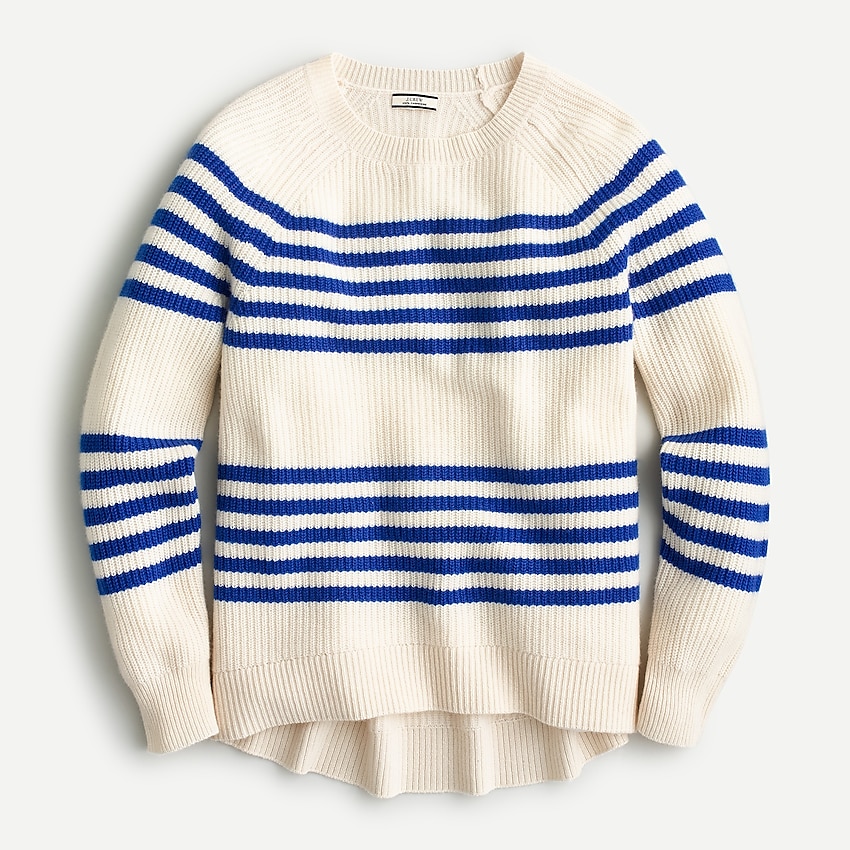 j.crew: ribbed cashmere crewneck sweater in stripe for women, right side, view zoomed