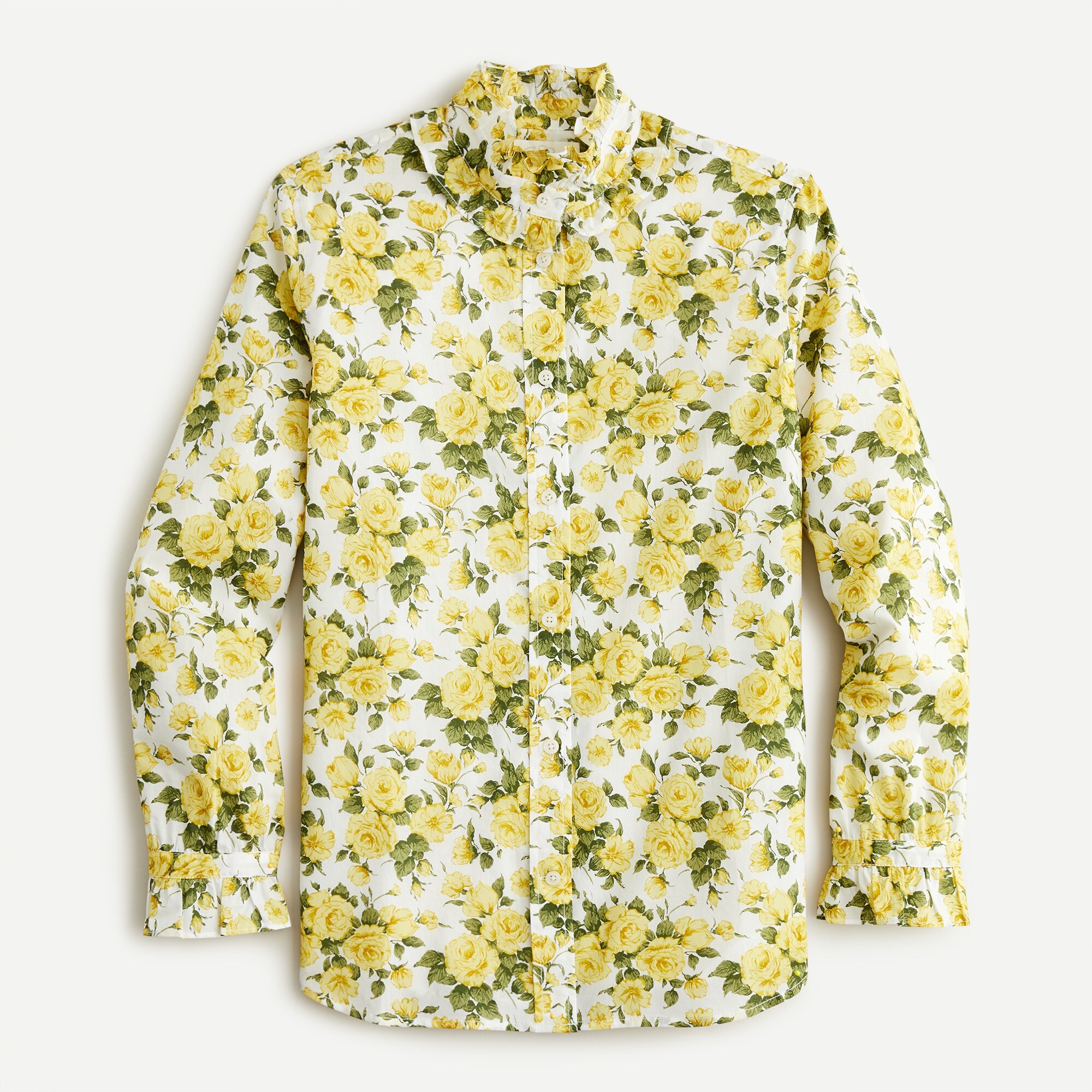 Classic-fit ruffleneck shirt in Liberty® Carline Rose