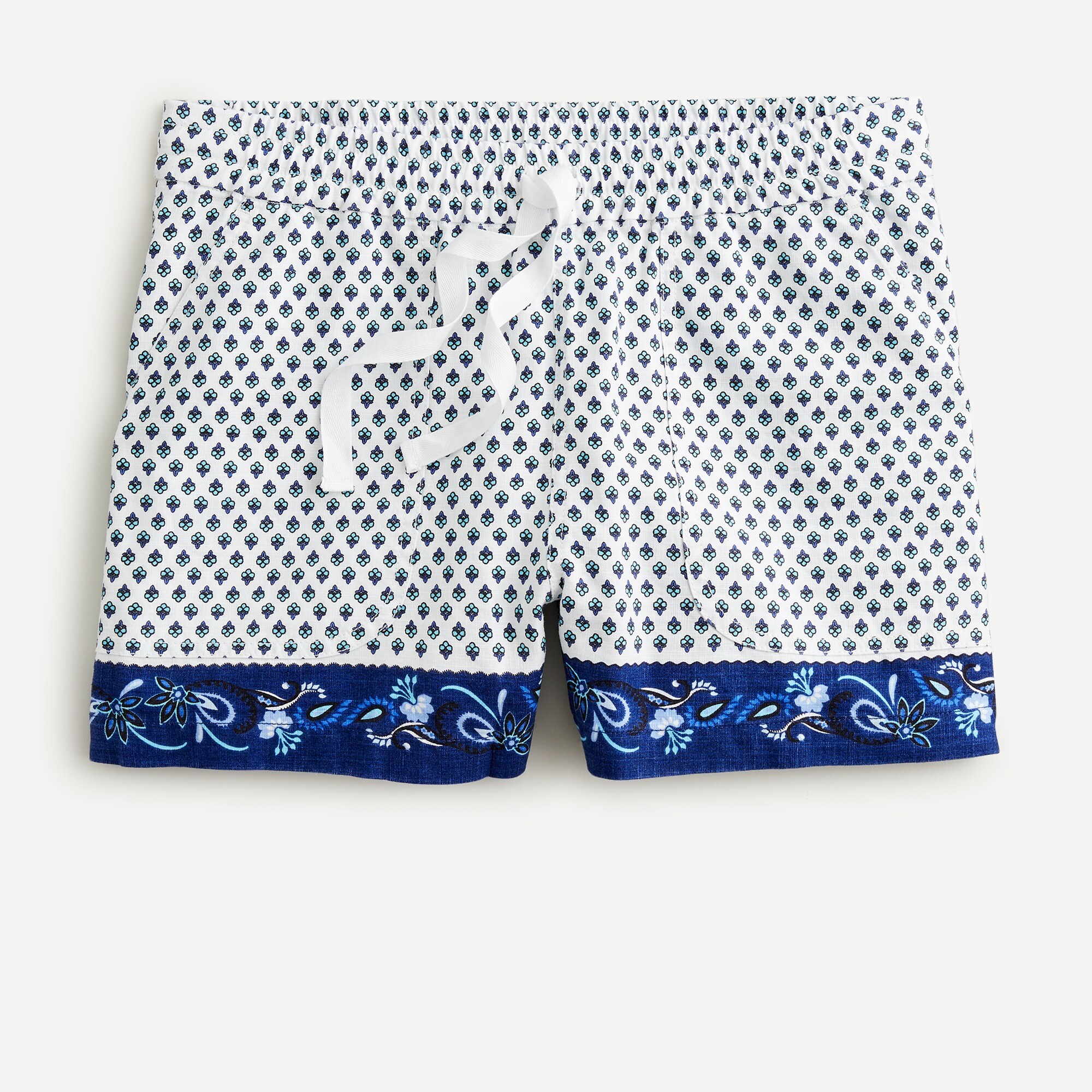Seaside short in blue ribbon block print