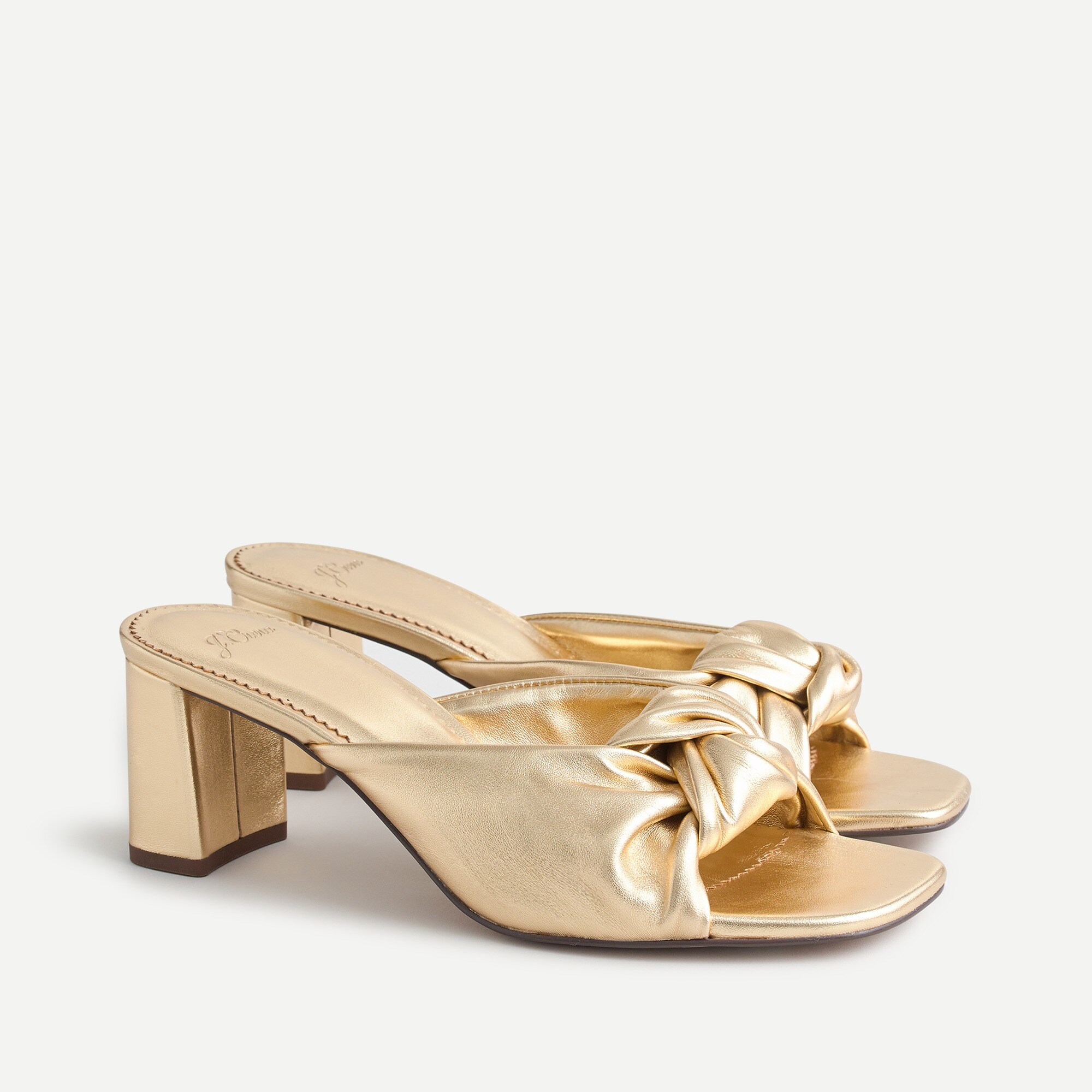Knotted block-heel sandals in metallic leather
