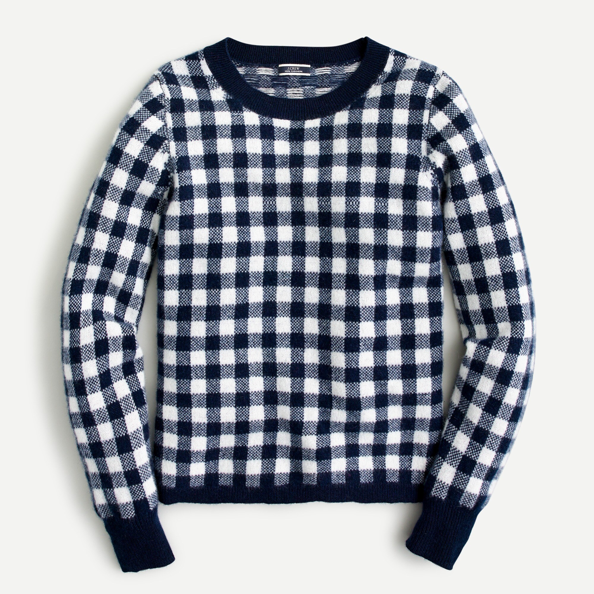Cashmere crewneck sweater in gingham