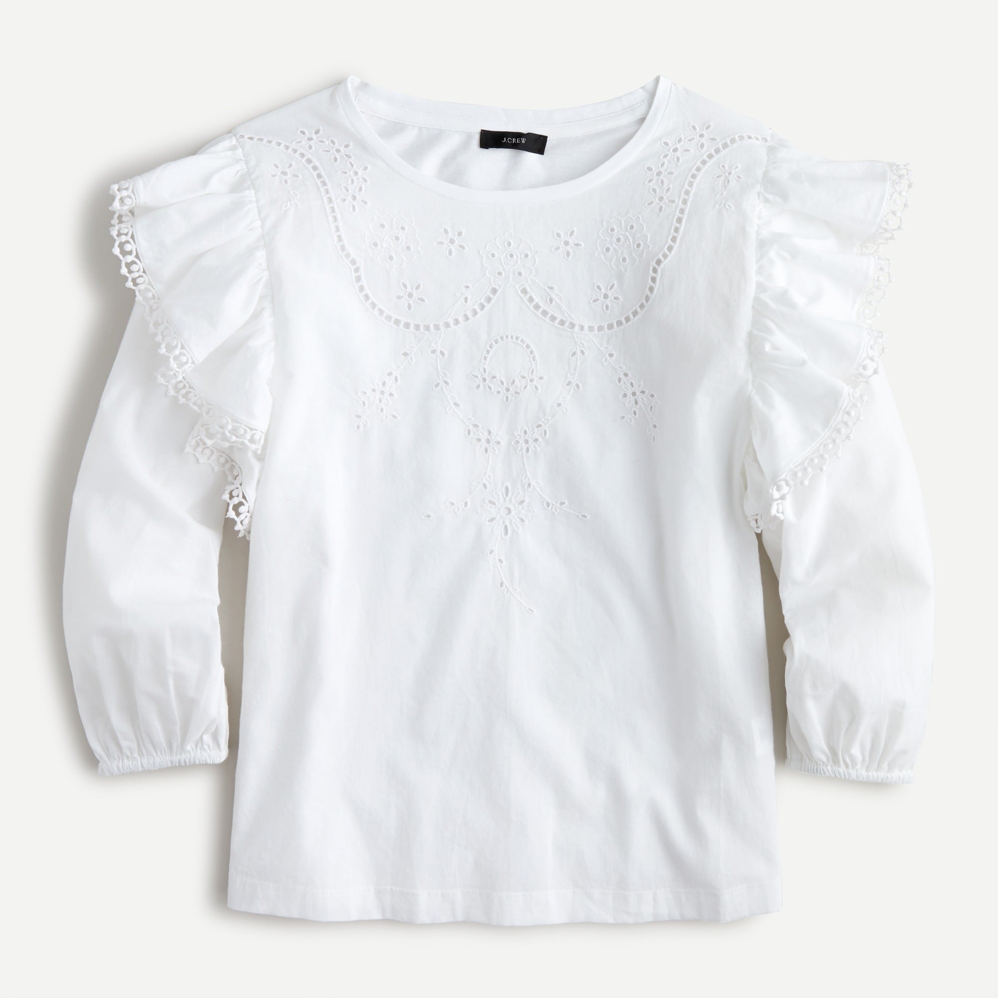 J.Crew: Embroidered Ruffle-sleeve Top For Women