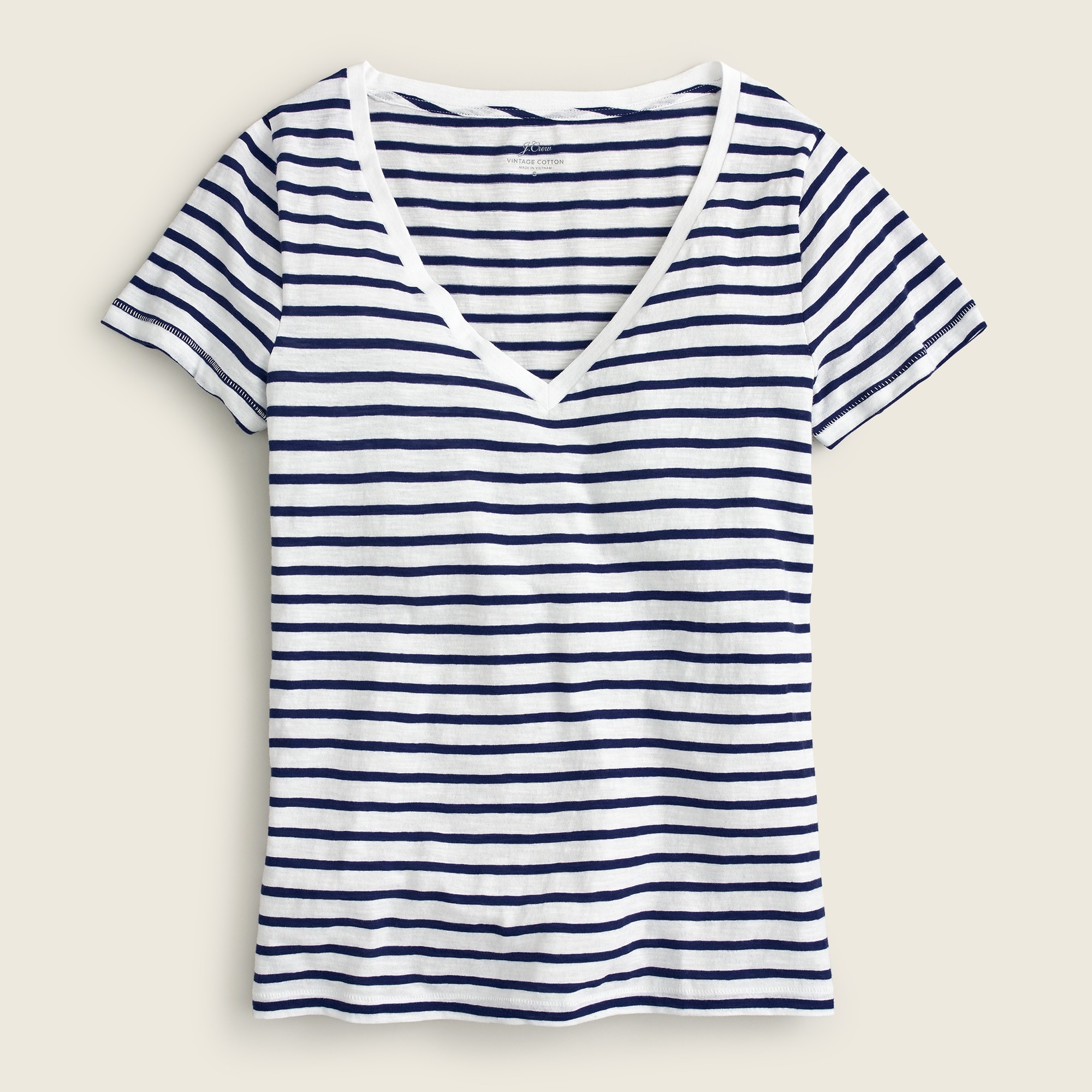 Vintage Cotton V-neck For Stripe Women T-shirt In