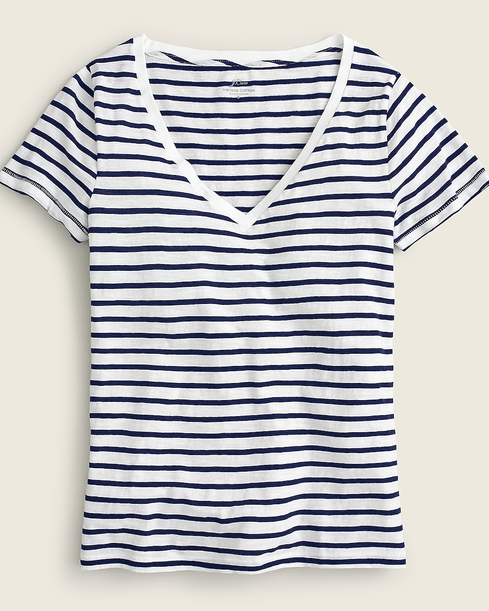 Vintage Cotton V-neck T-shirt In Stripe For Women