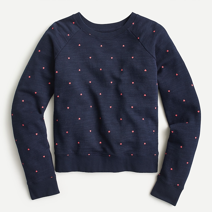 j.crew: vintage cotton terry pullover crewneck in mini hearts for women, right side, view zoomed