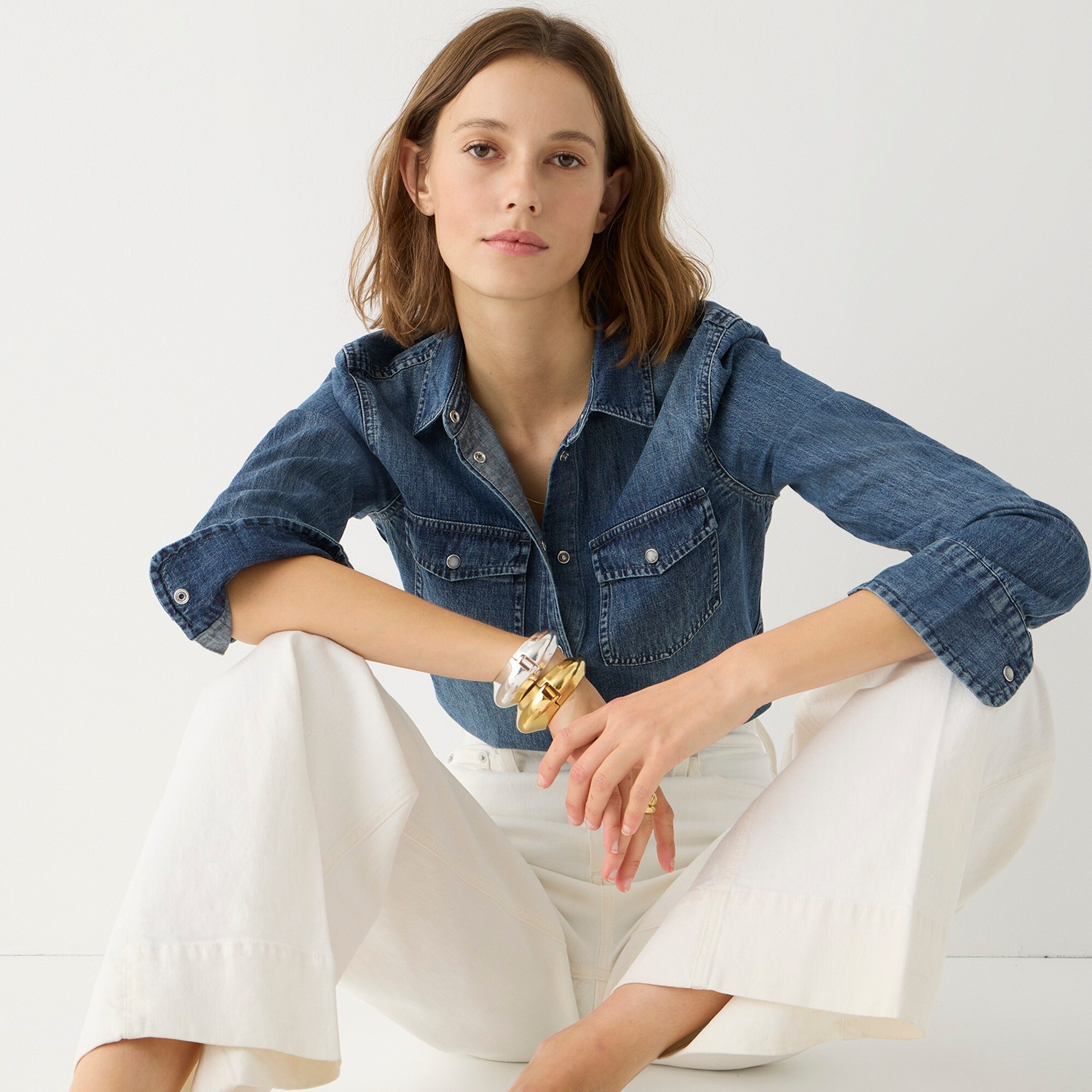 womens Petite slim-fit chambray shirt