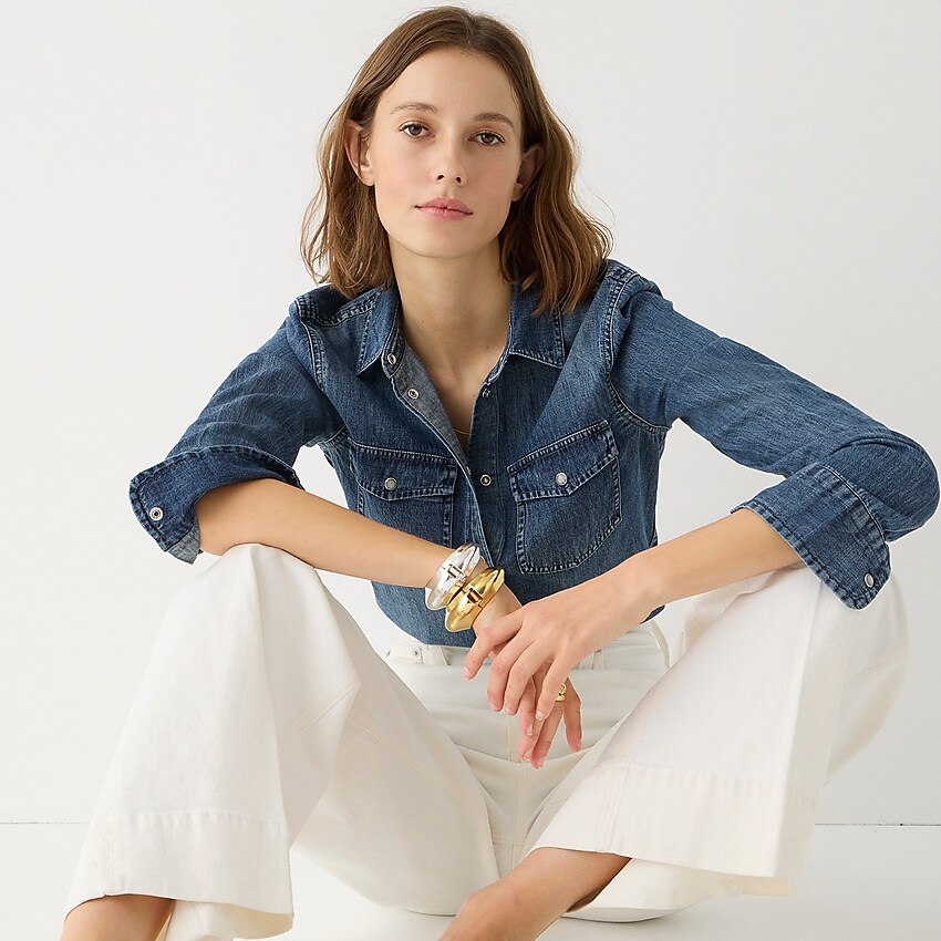 j.crew: slim-fit chambray shirt for women, right side, view zoomed