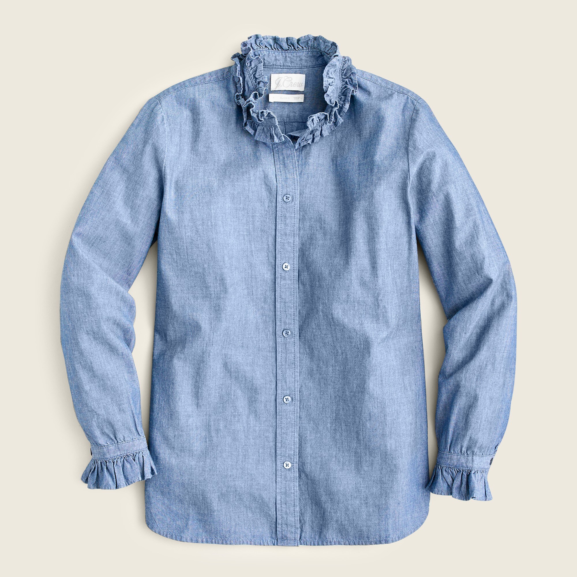 Classic-fit ruffleneck chambray shirt