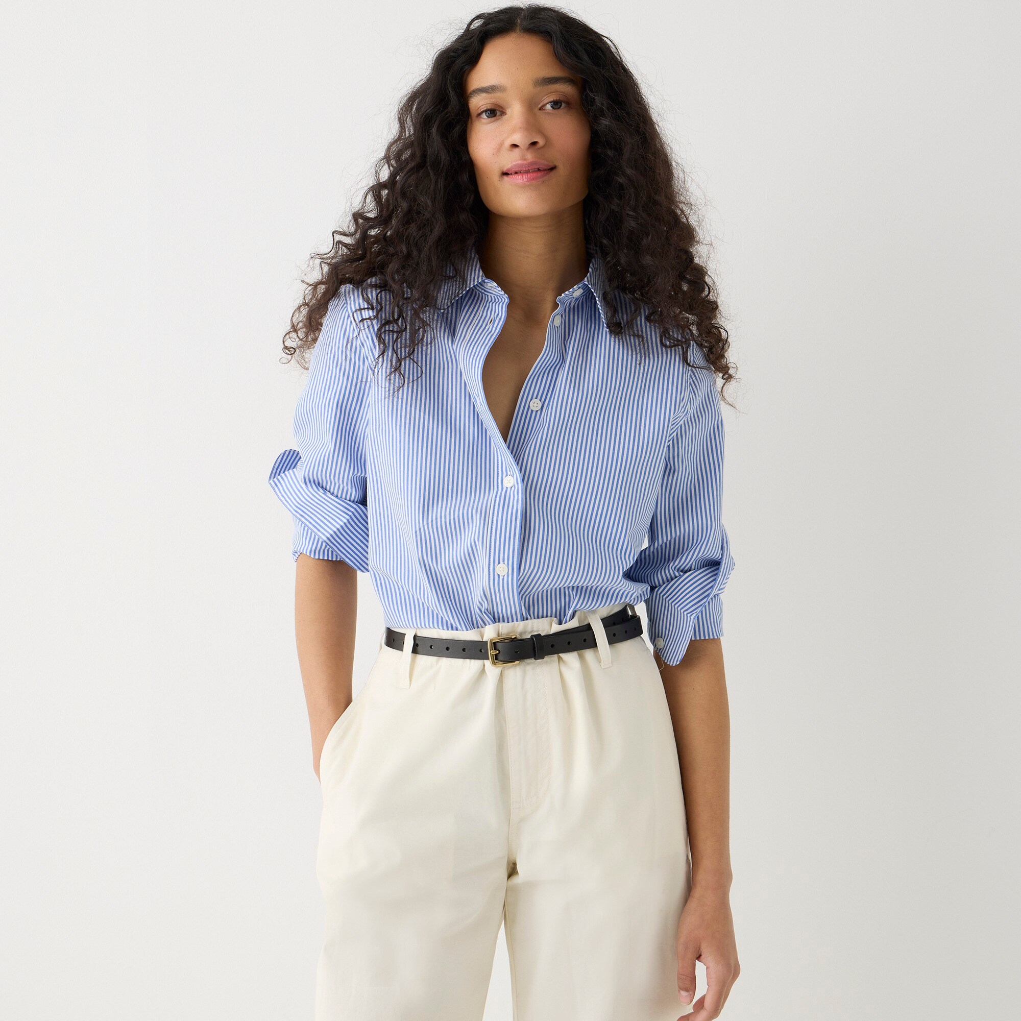 womens Slim-fit stretch cotton poplin shirt in stripe