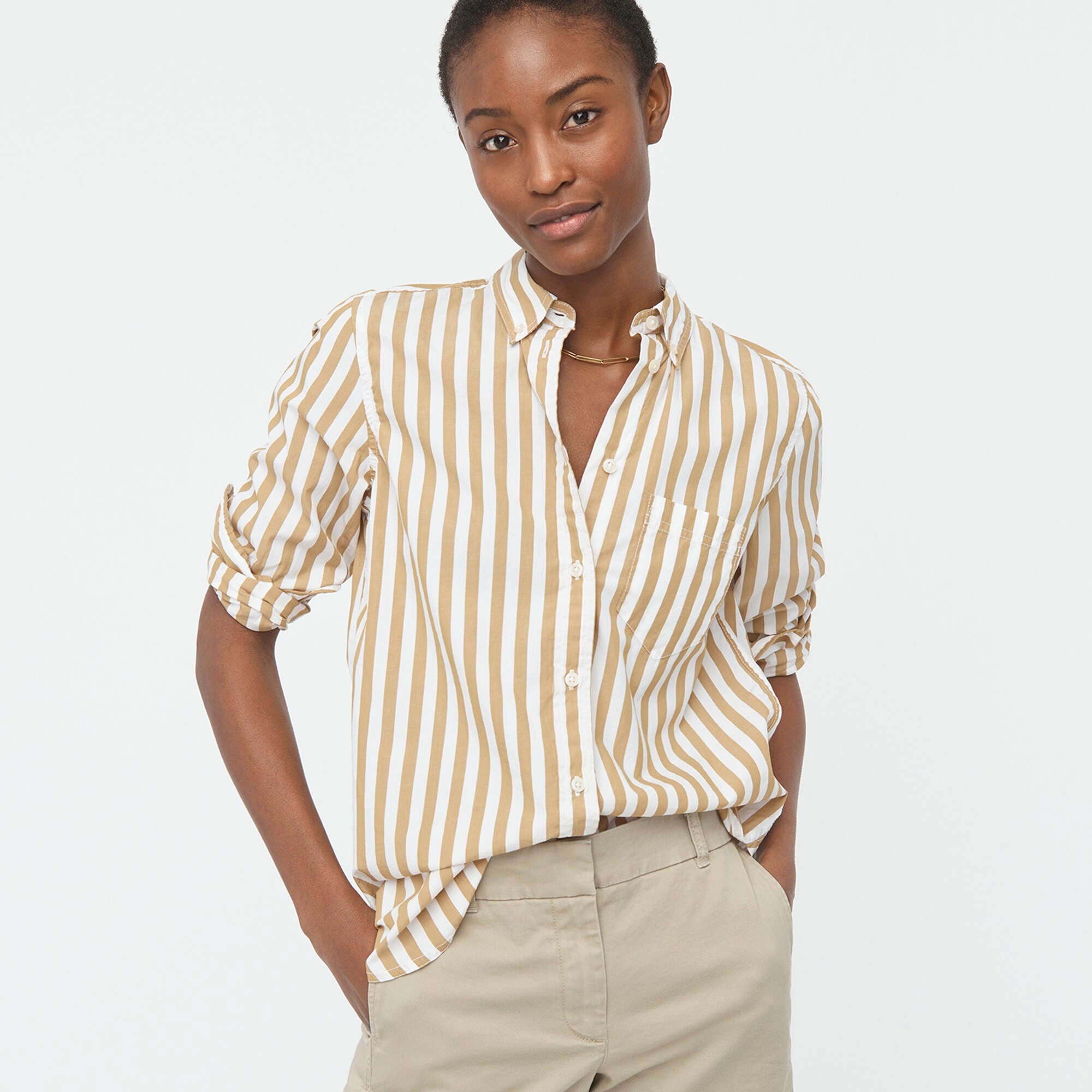 Classic-fit washed cotton poplin shirt in stripe