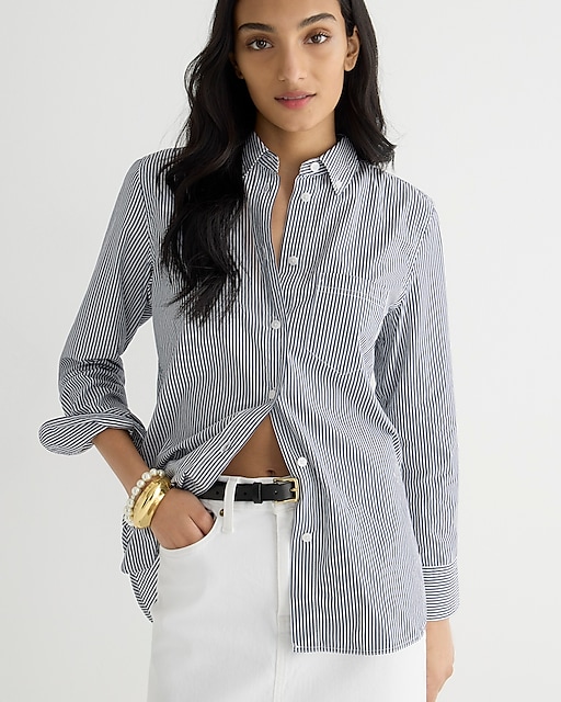 womens Classic-fit washed cotton poplin shirt in stripe