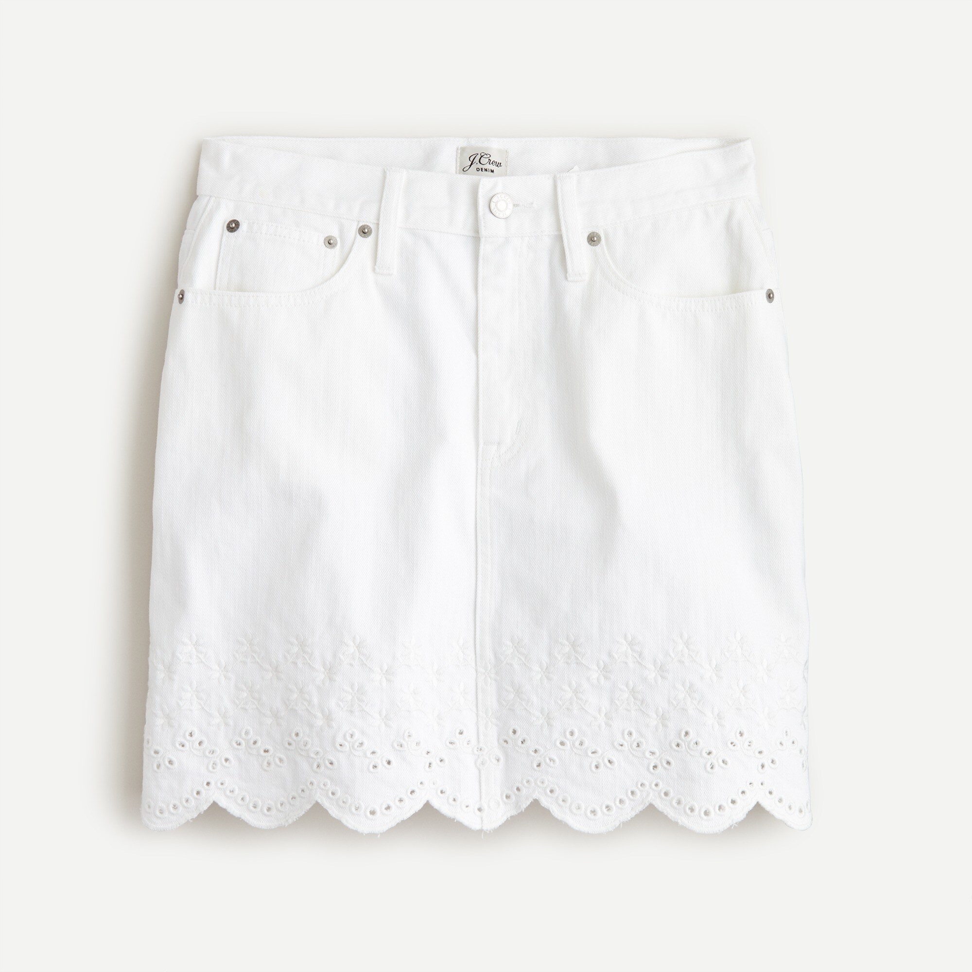 Denim mini skirt with eyelet hem