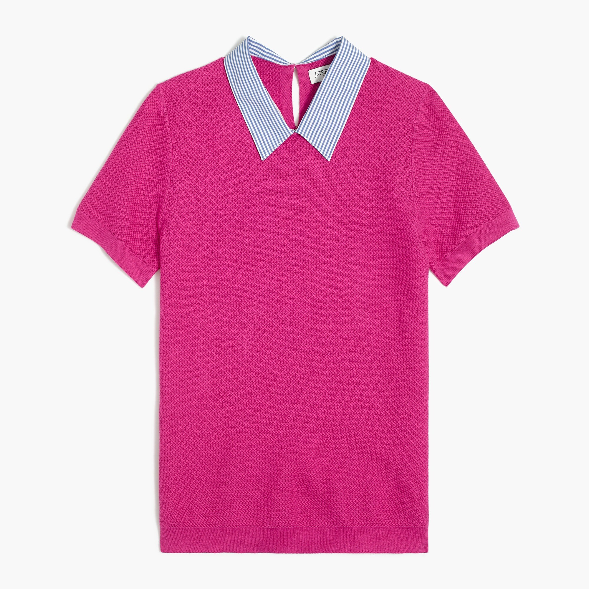 Short-sleeve woven collar sweater