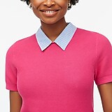 Short-sleeve woven collar sweater