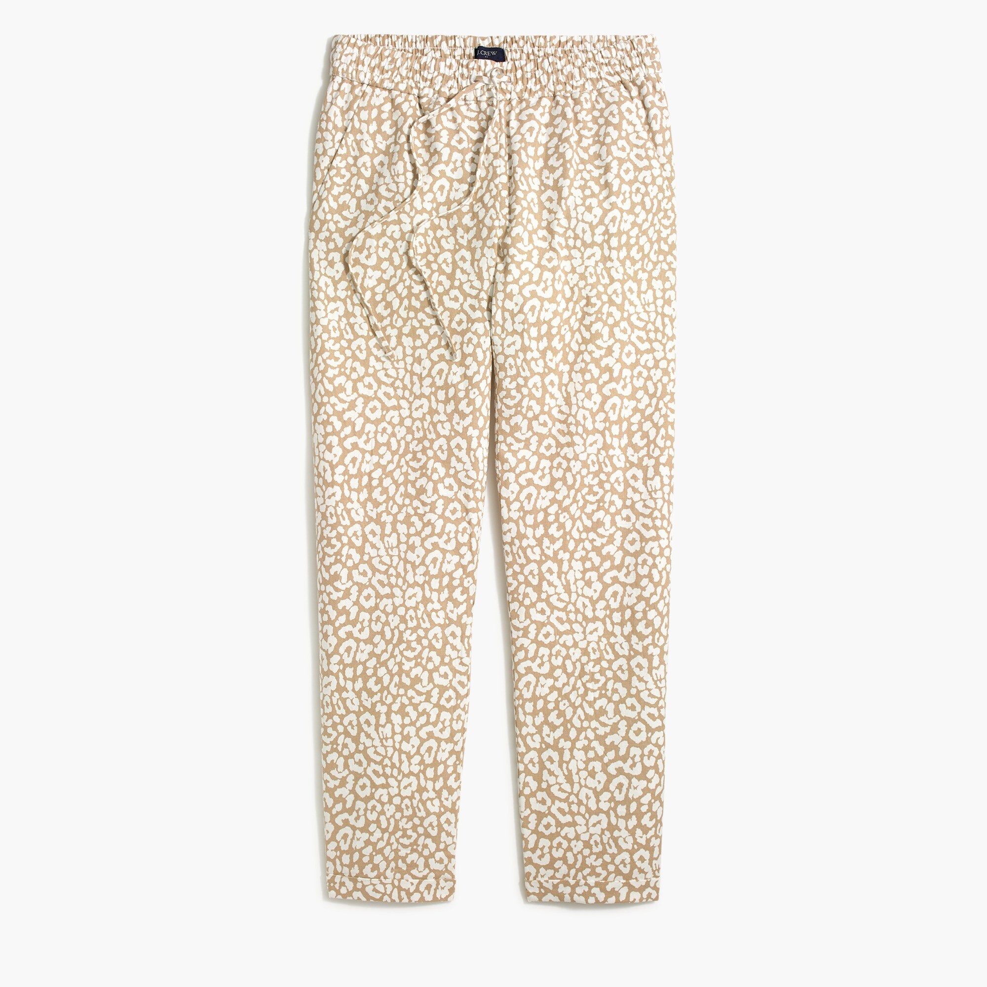 linen-cotton leopard drawstring pant for women