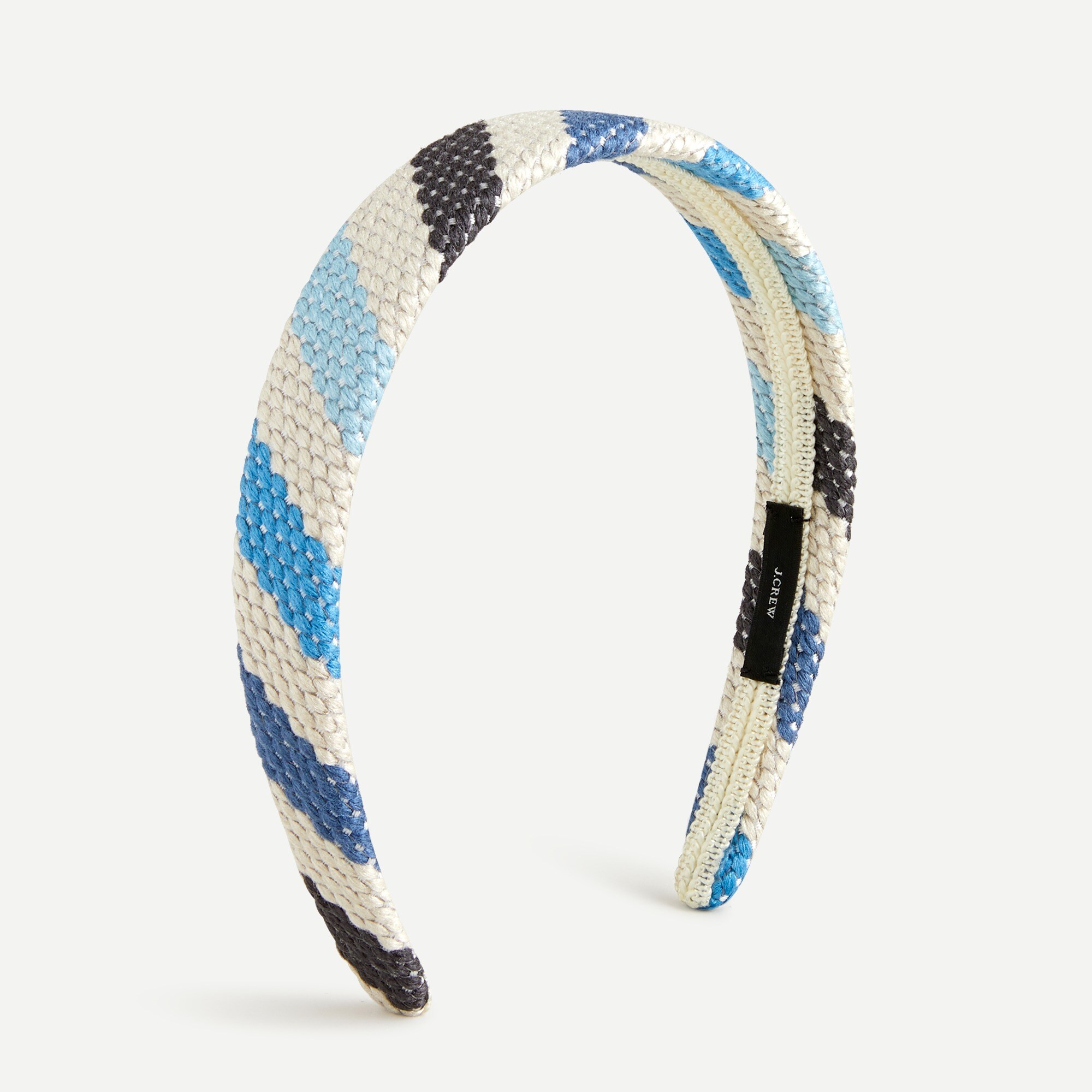 Woven straw headband in blue stripe