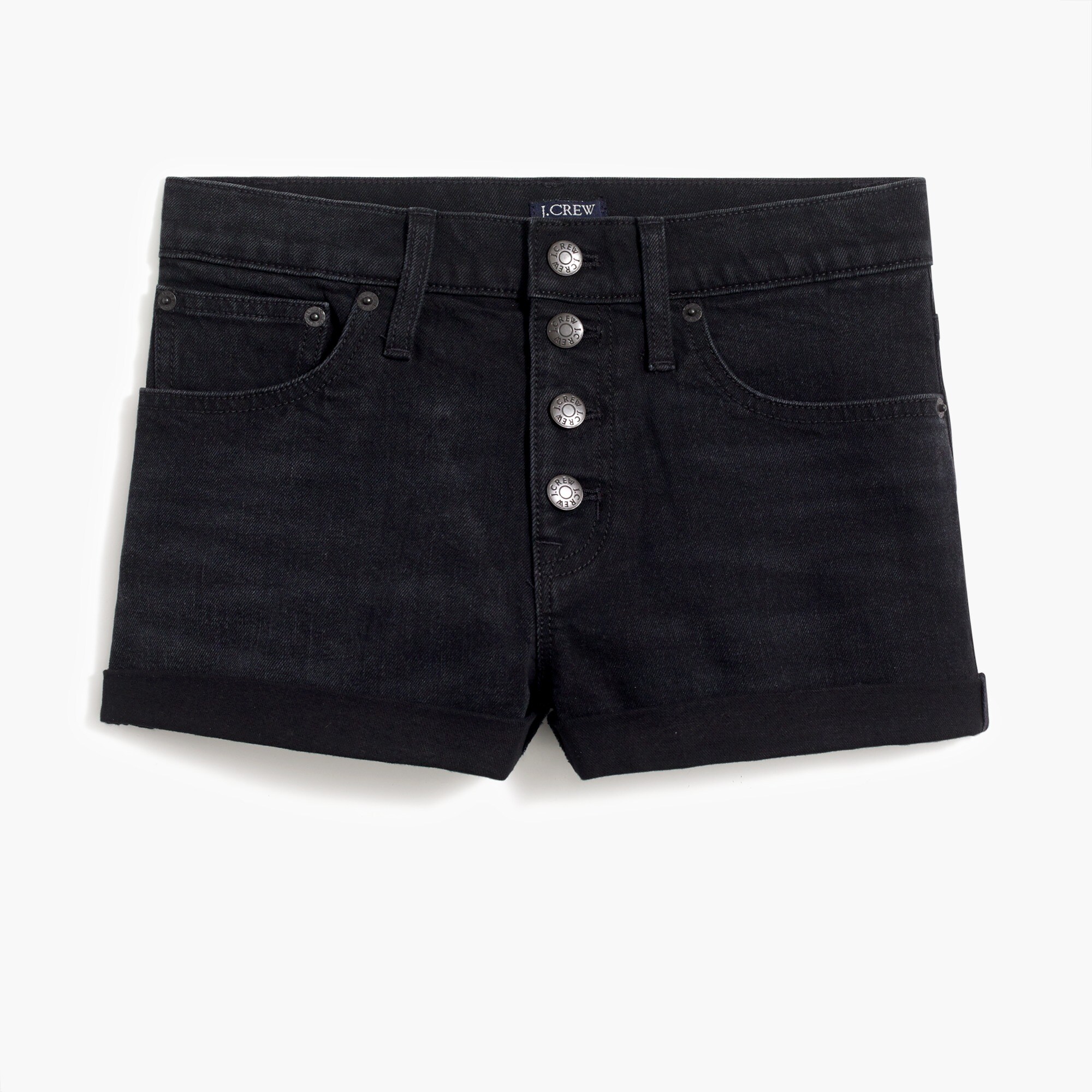 button-front denim short in washed black for women