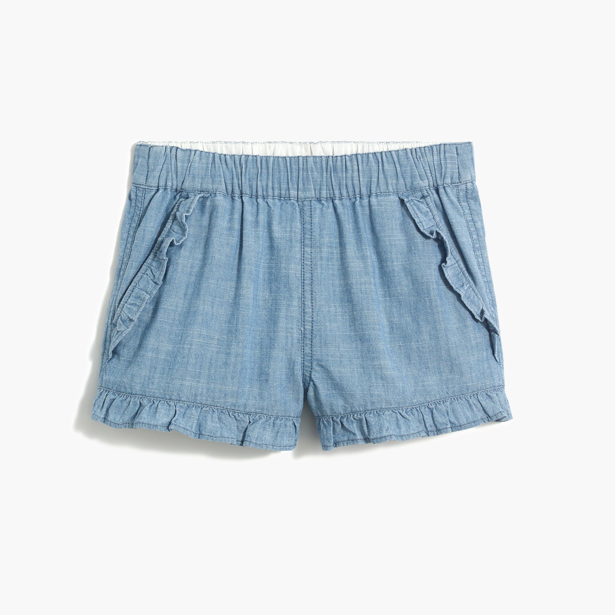 Girls' chambray ruffle-trim short