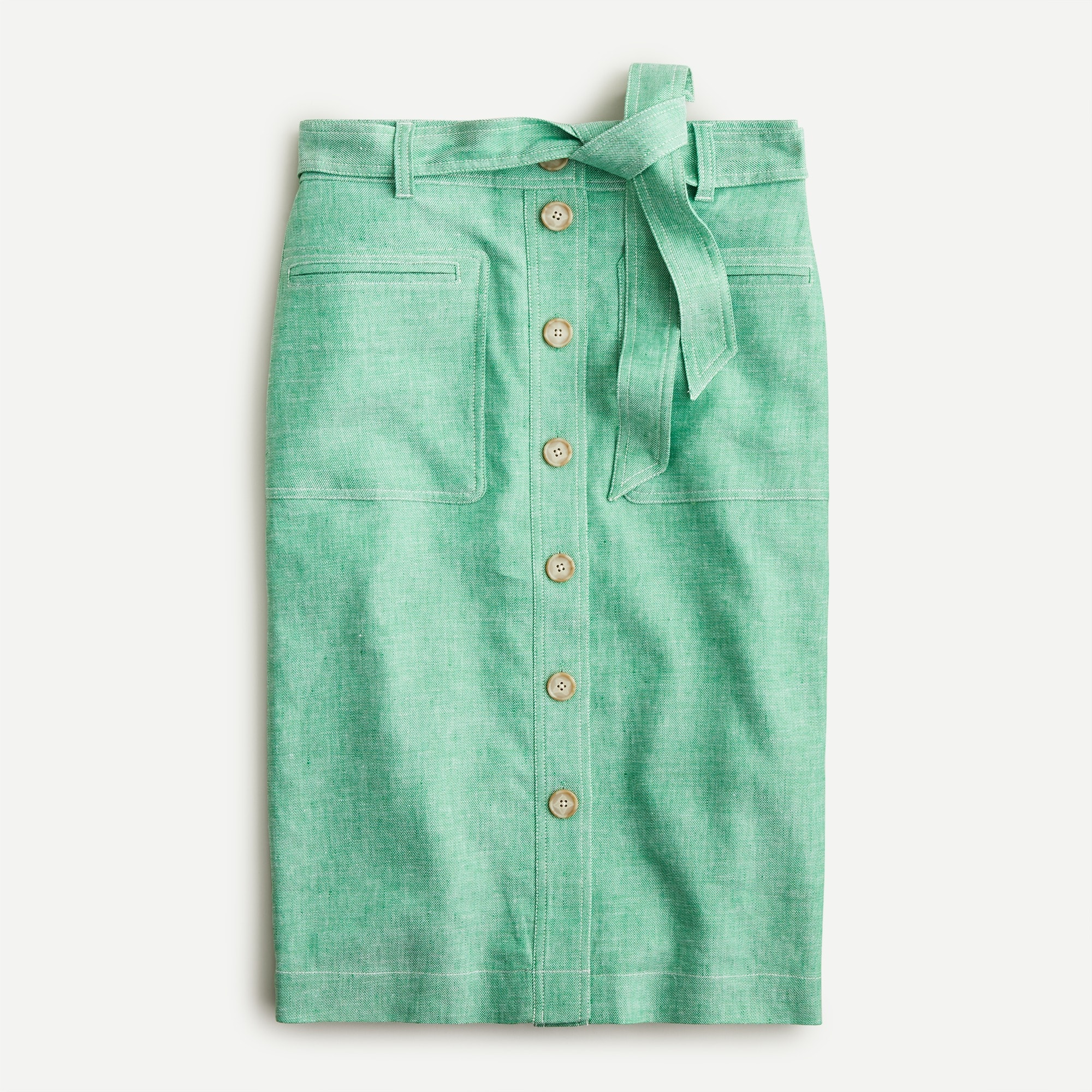 Button-front skirt in stretch linen