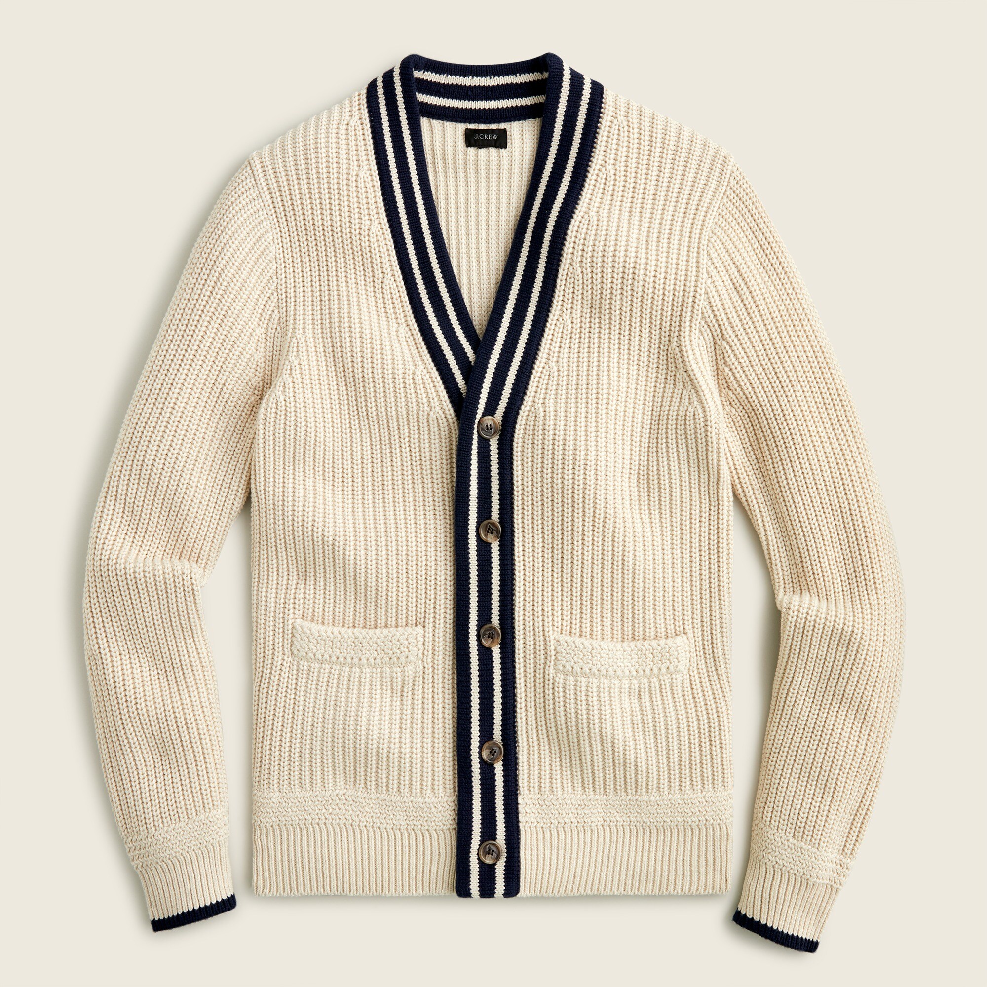 Cotton varsity V-neck cardigan sweater