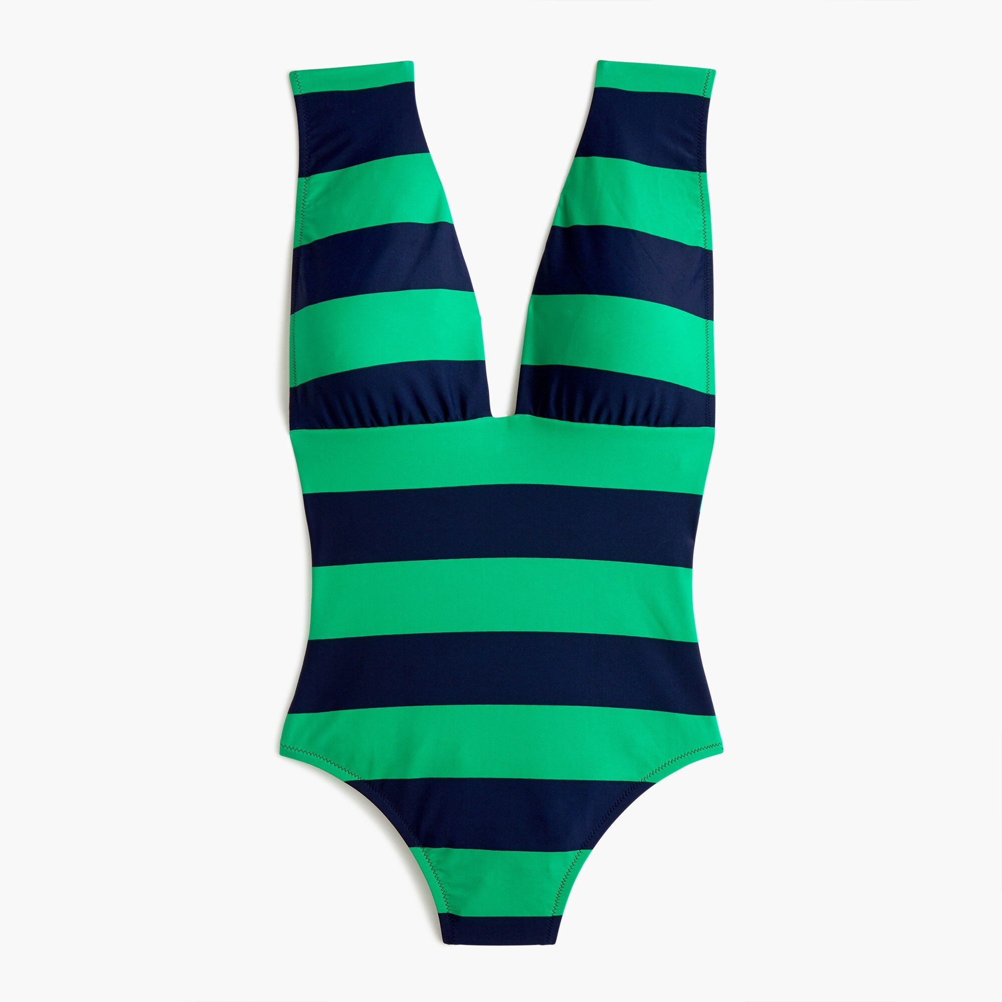 Rugby stripe V-neck one-piece swimsuit