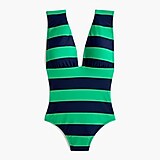 Rugby stripe V-neck one-piece swimsuit