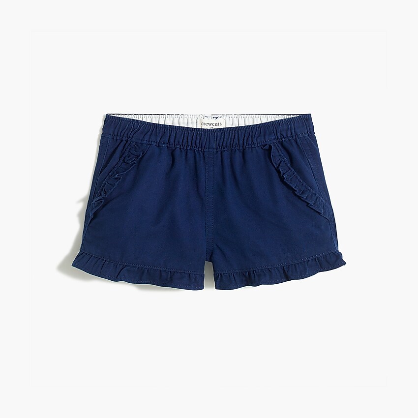 factory: girls' twill ruffle-trim short for girls, right side, view zoomed