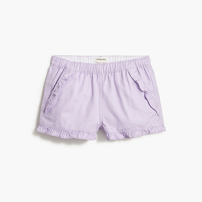 factory: girls' twill ruffle-trim short for girls, right side, view zoomed