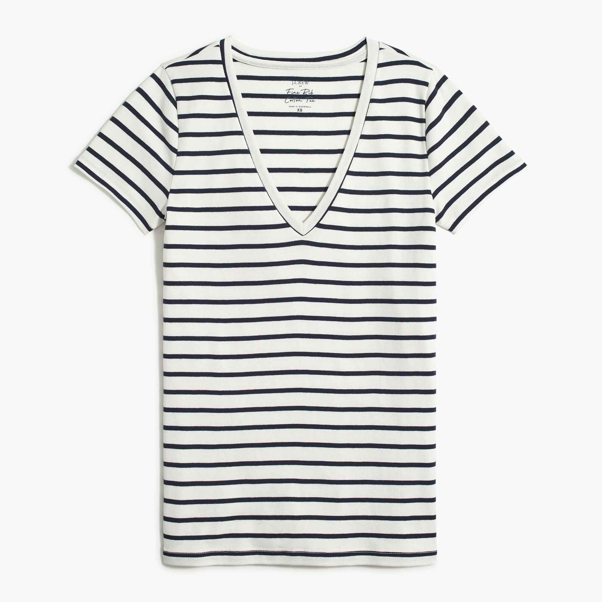 striped fine-rib v-neck tee for women