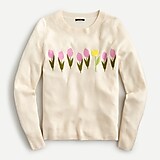 Cashmere crewneck sweater with tulips