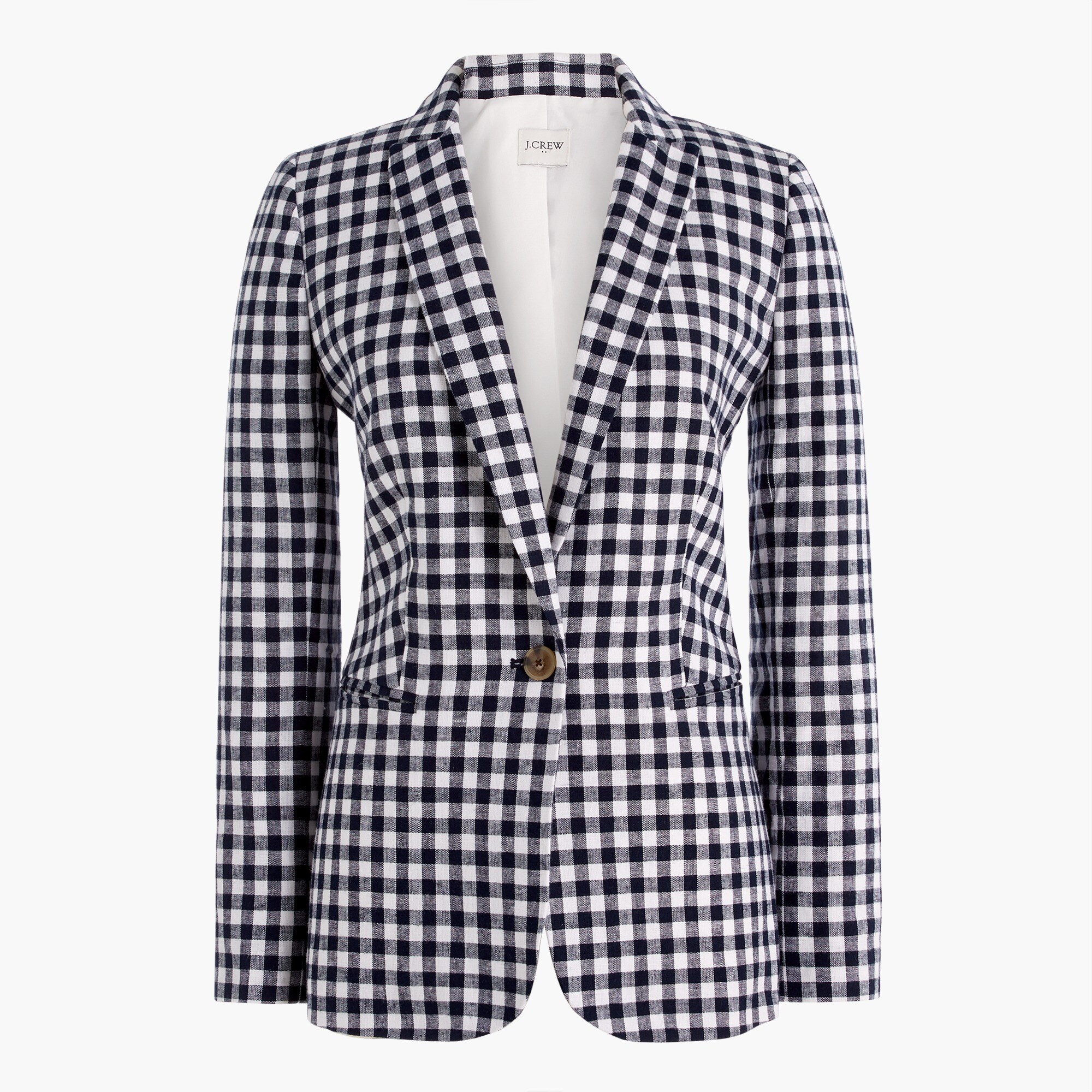 gingham linen-blend holland blazer for women