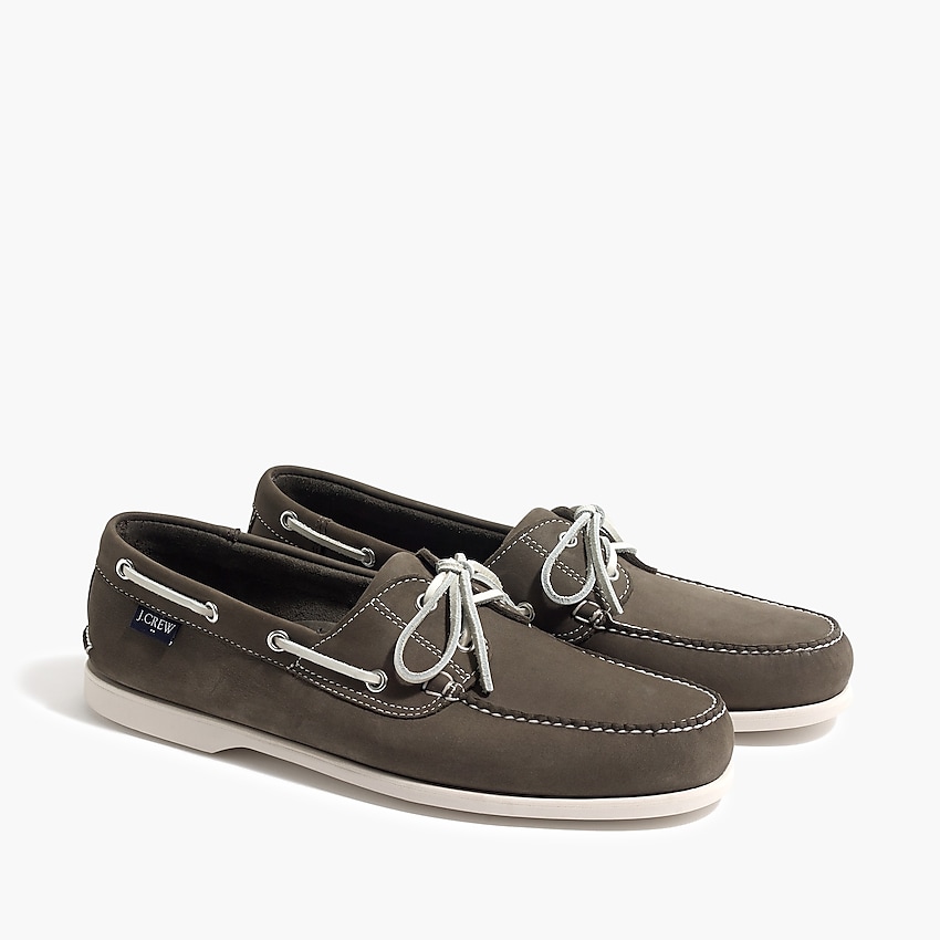 factory: nubuck leather boat shoes for men, right side, view zoomed