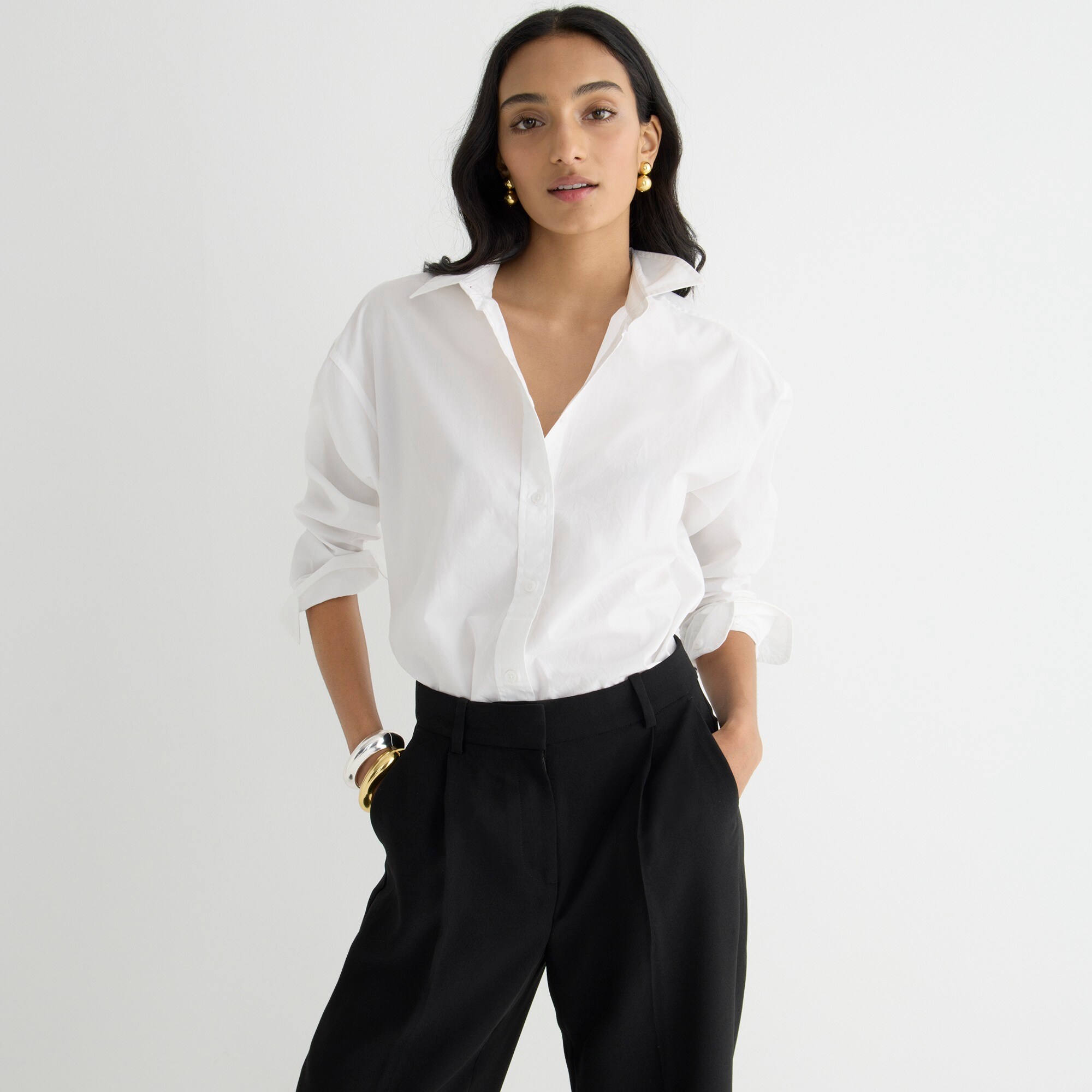 womens Tall relaxed-fit crisp cotton poplin shirt