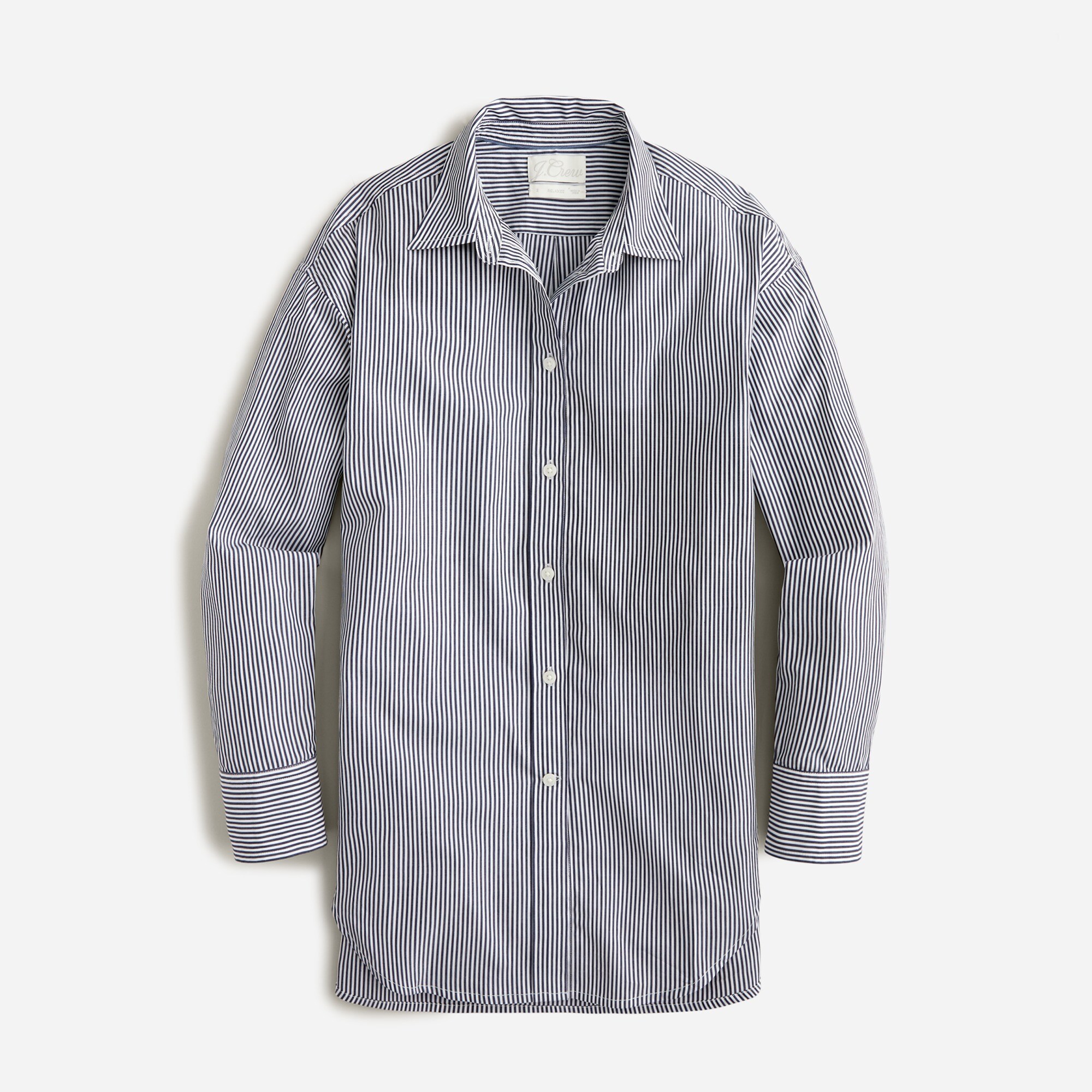  Petite relaxed-fit crisp cotton poplin shirt in navy stripe