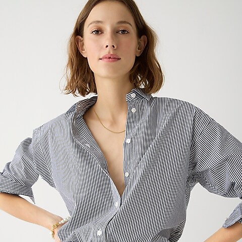womens Tall Relaxed-fit crisp cotton poplin shirt in navy stripe