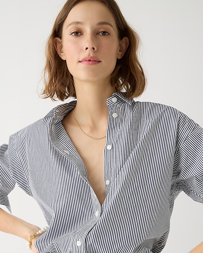 J.Crew: Relaxed-fit Crisp Cotton Poplin Shirt In Navy Stripe For Women