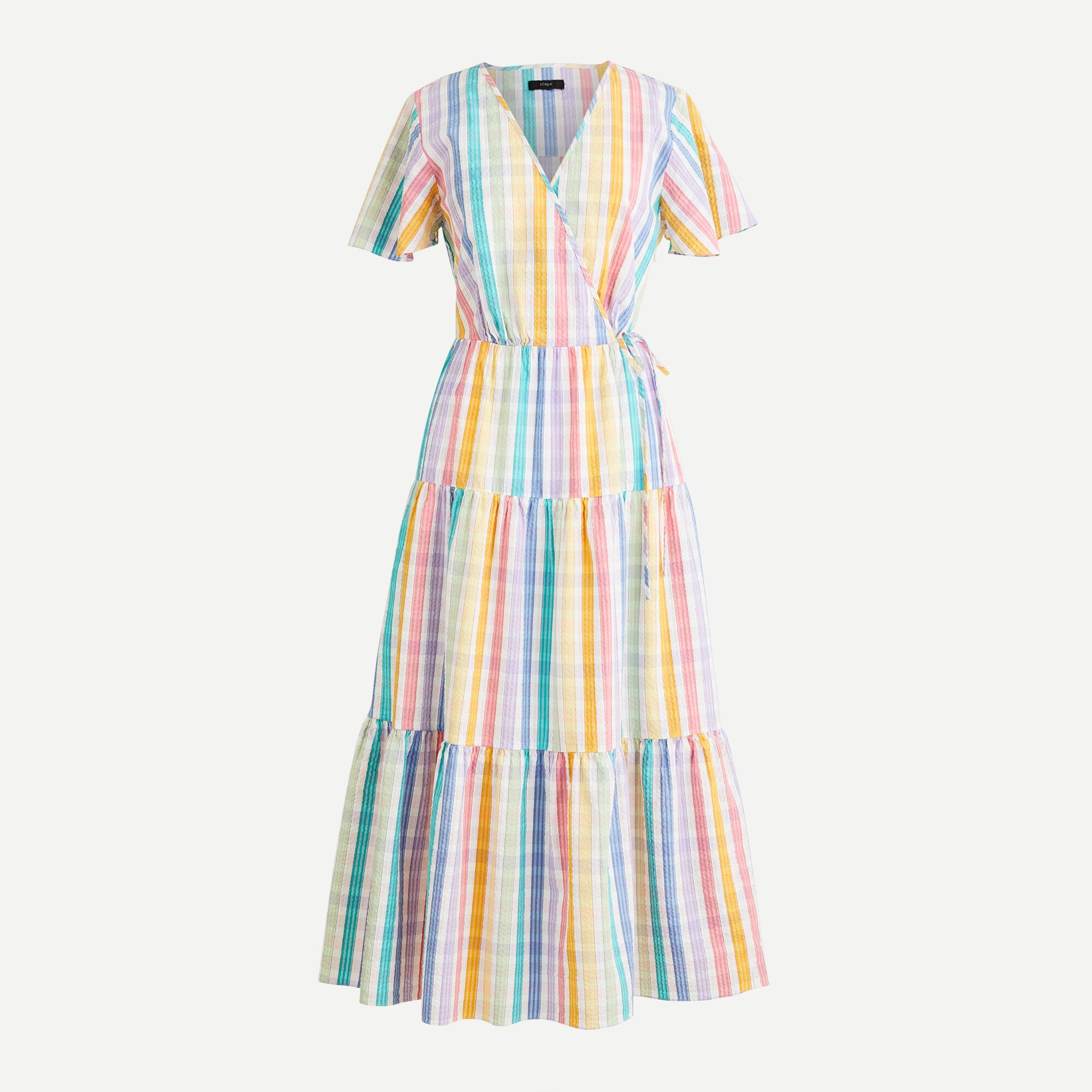 Faux-wrap dress in rainbow gingham
