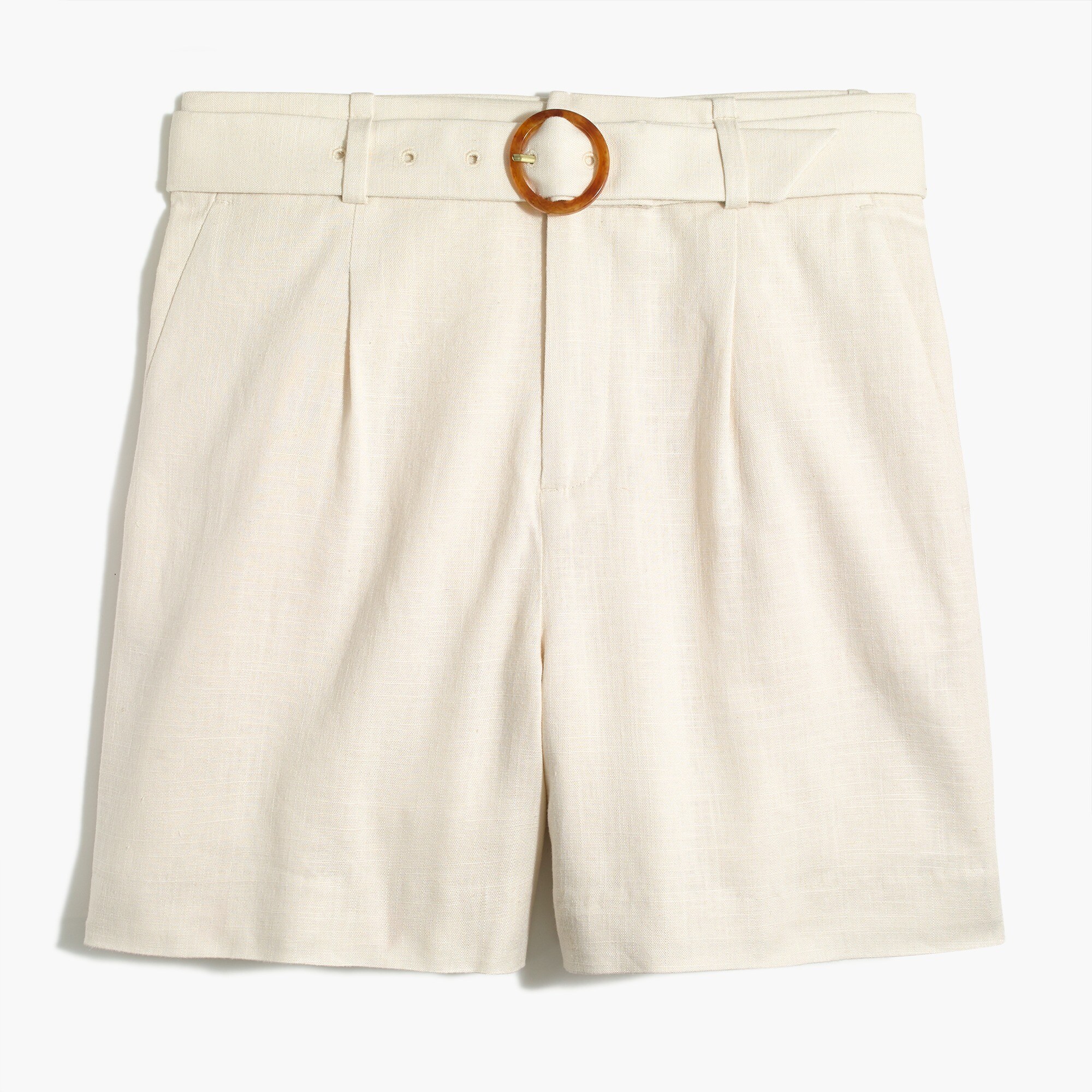 High-waisted cotton-linen belted short